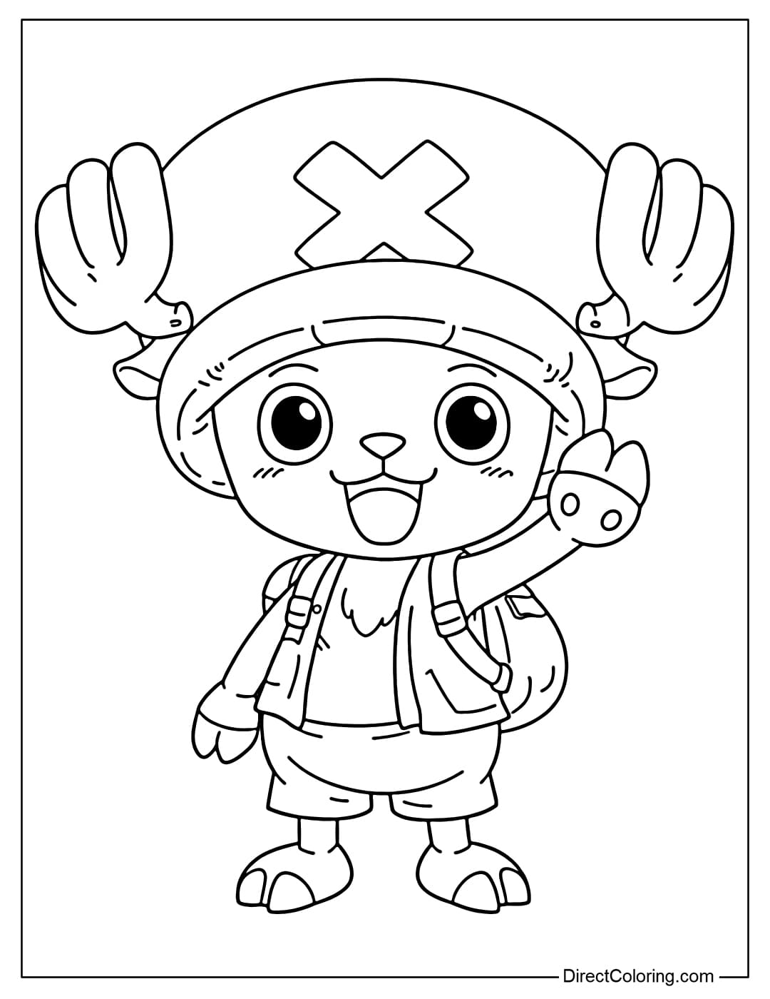 Tony Tony Chopper is waving his hand in a friendly manner, with a cheerful face.