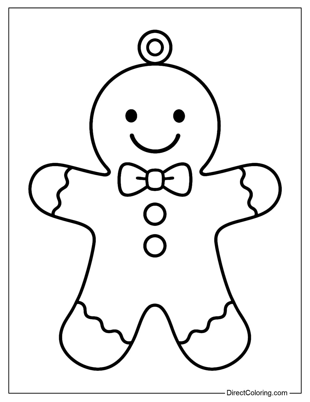 Gingerbread man ornament with hook coloring page.