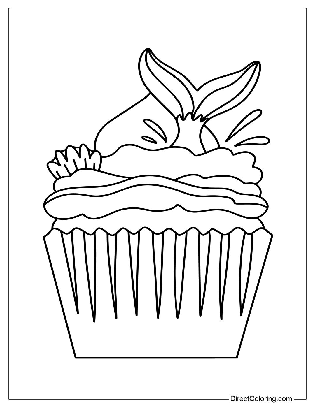 Cupcake with Mermaid Tail on Top Coloring Sheet