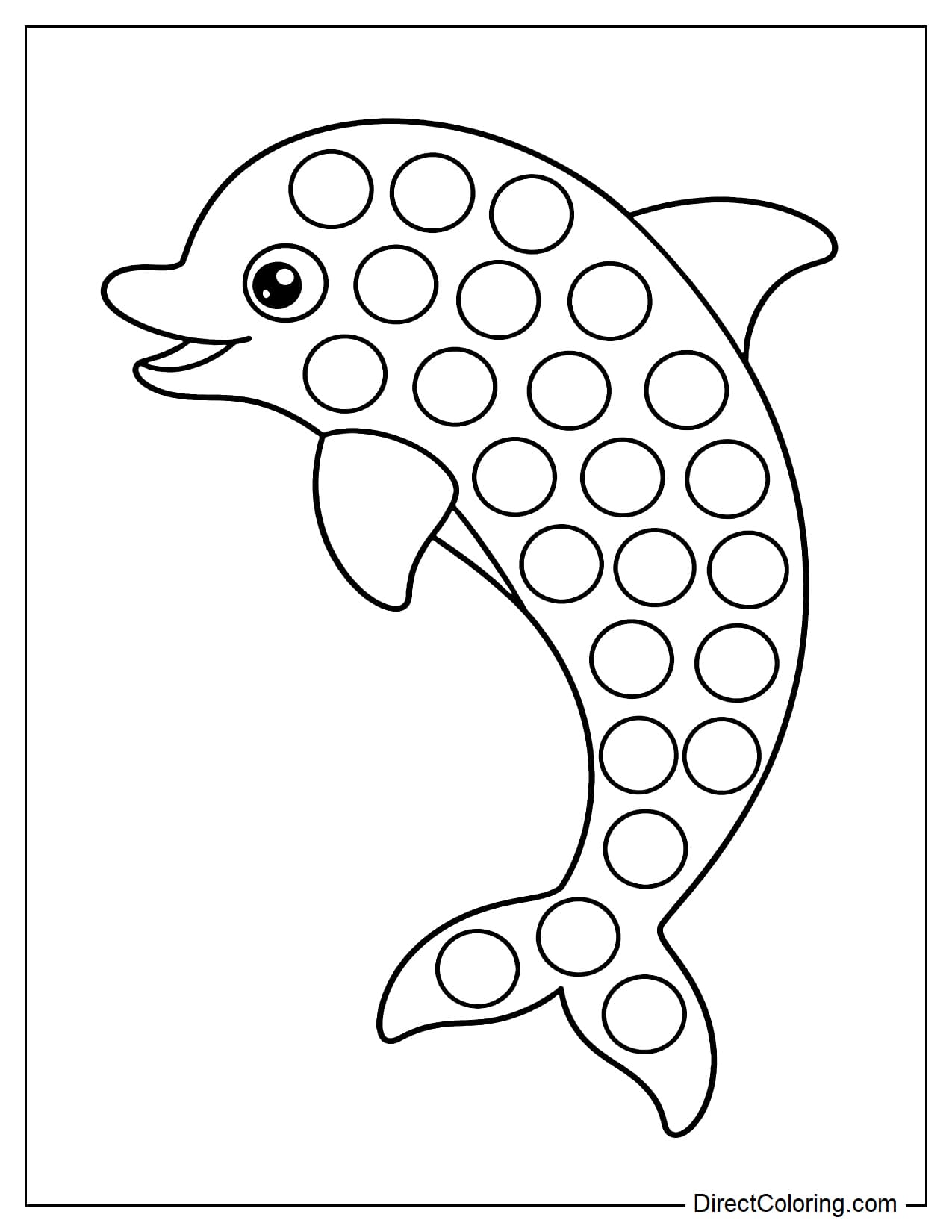 A gently curved dolphin-shaped pop-up with round bubbles evenly distributed along its body and tail.