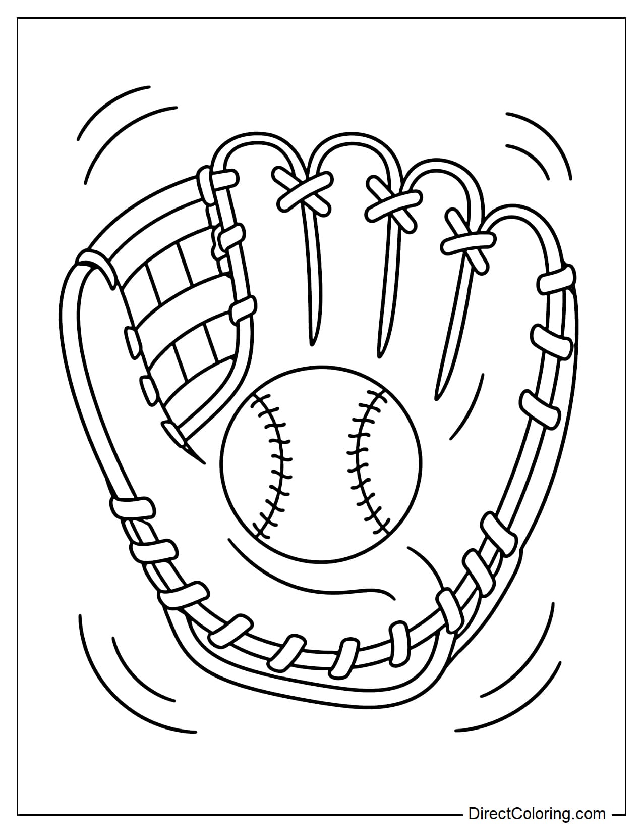 A large baseball glove holding a baseball in the center.