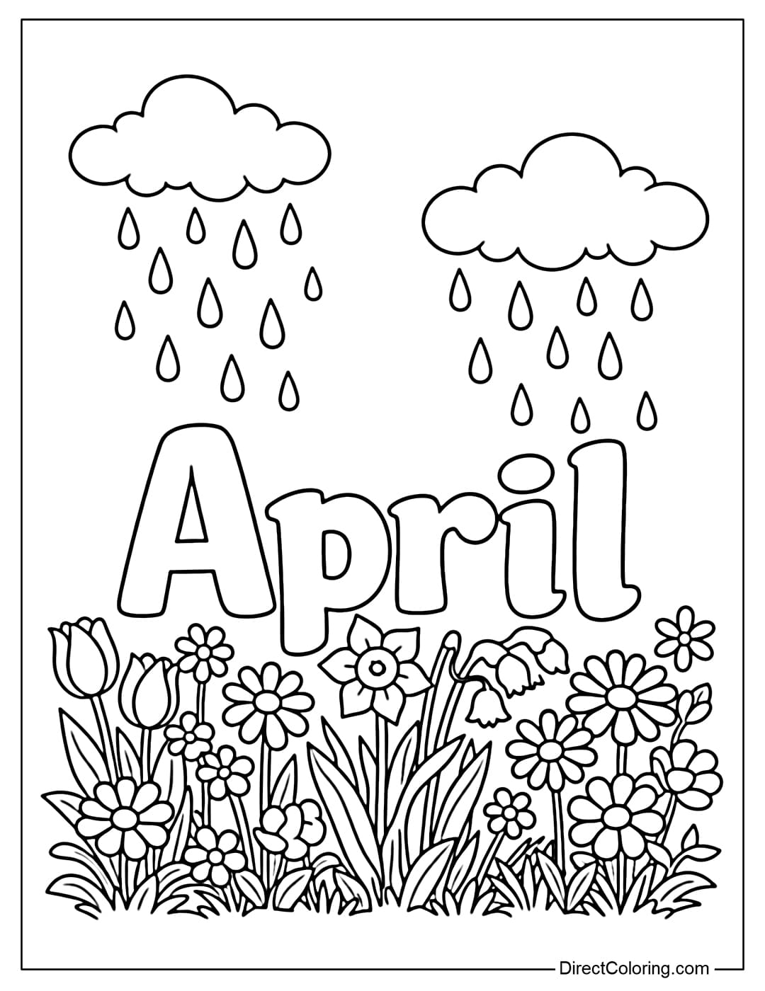 This coloring page features the word 