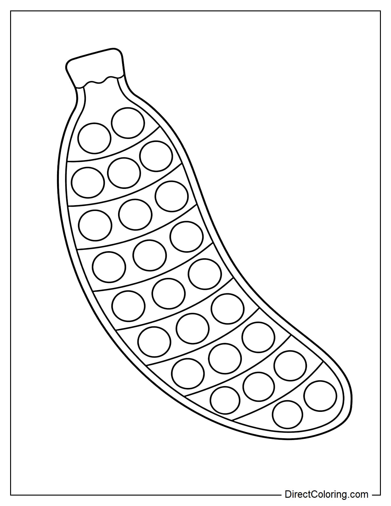 A slightly curved banana-shaped pop-it with round bubbles arranged along the curve of the body.