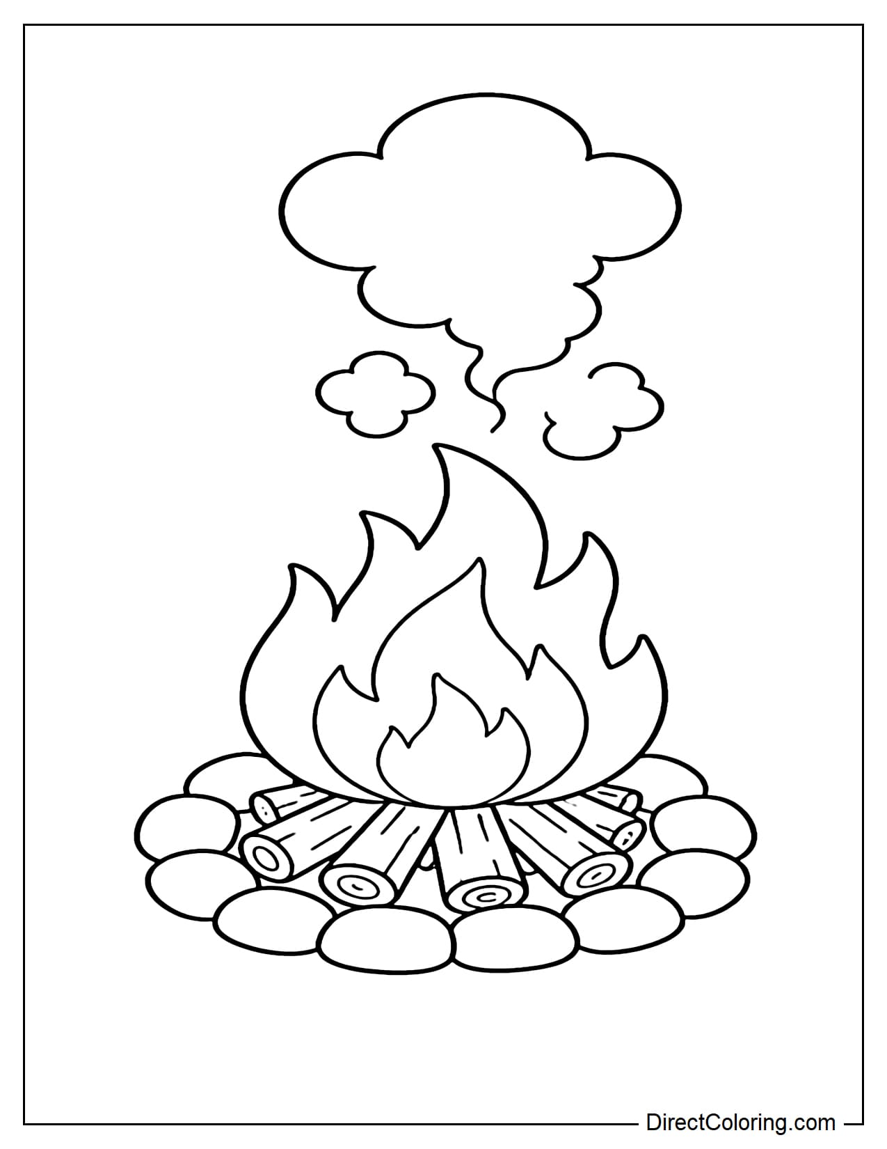 A simple campfire with smoke rising.