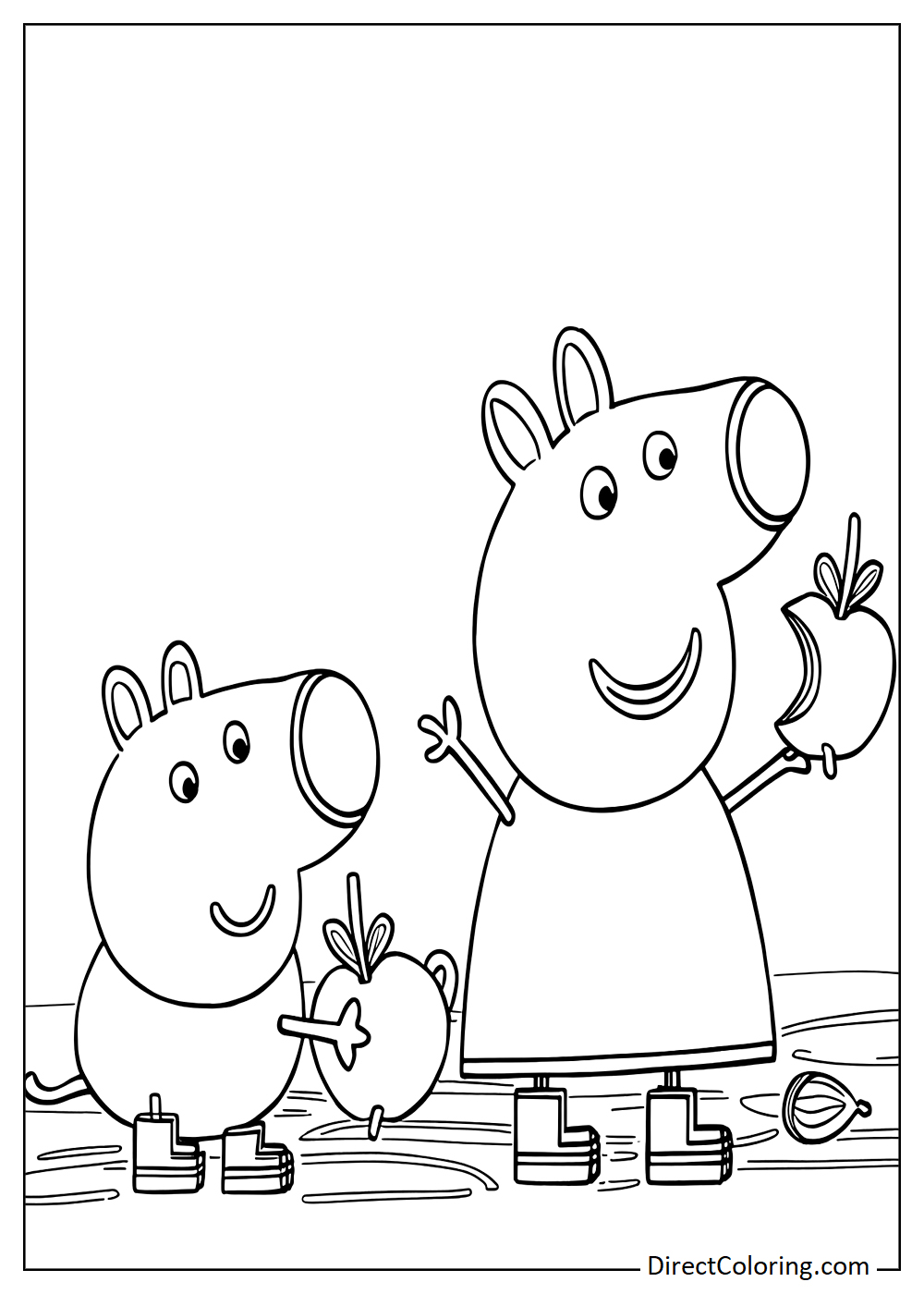 Peppa Pig and George eating apples coloring page