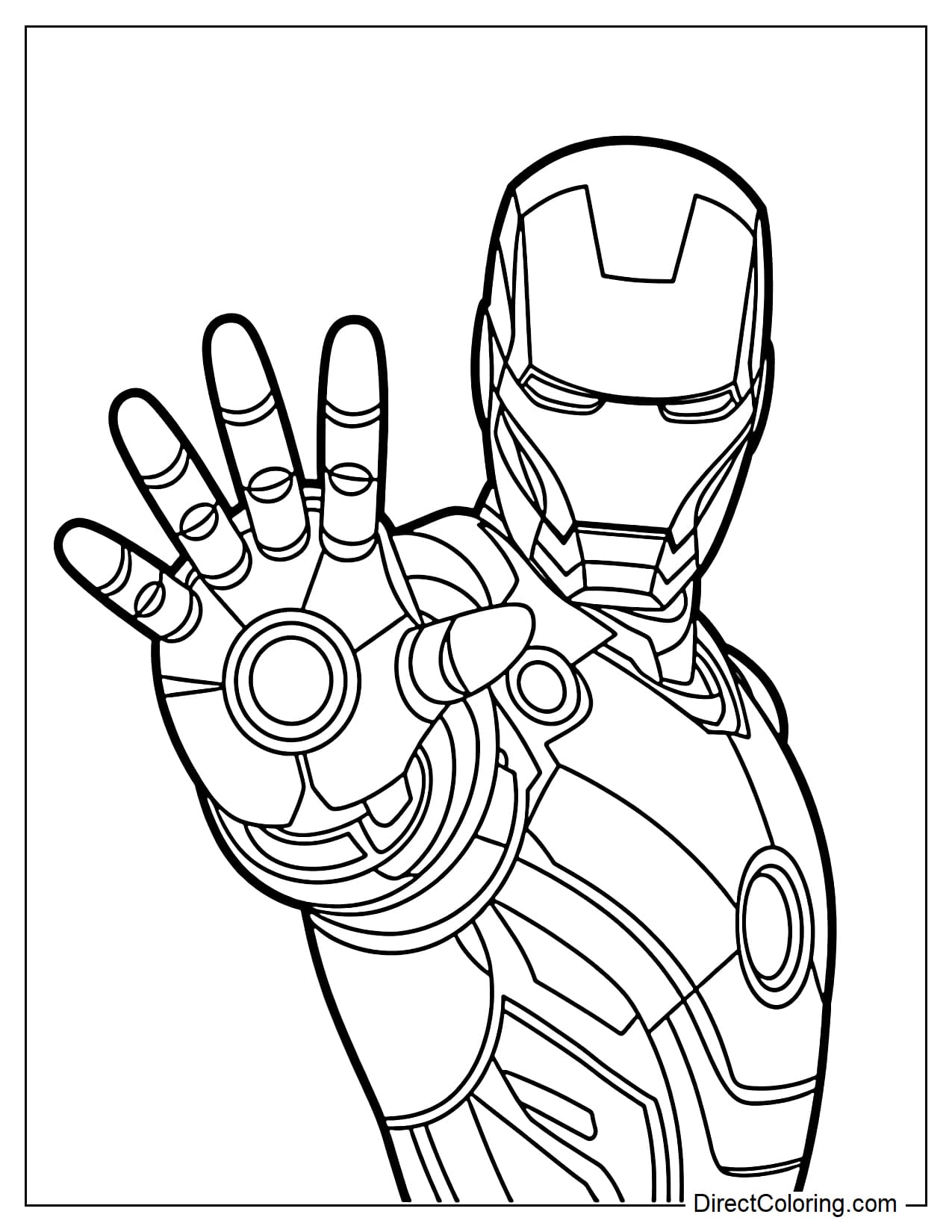 Iron Man's hand extended forward with palms open, like a jet propulsion.