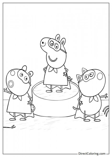 Superheroes Peppa Pig with Suzy Sheep and Danny Dog coloring page