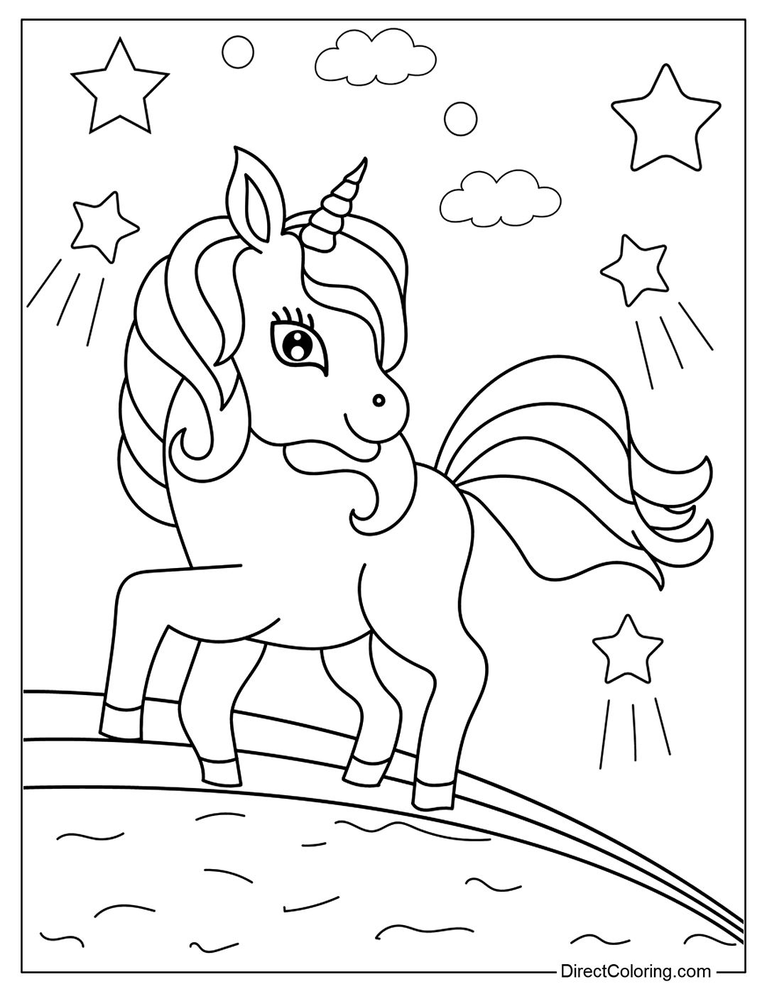 Coloring Unicorn with Stars forr Kids
