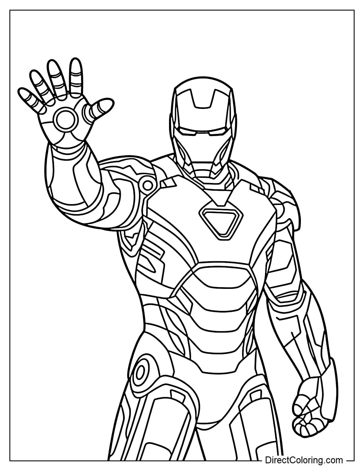Iron Man half-body with one arm raised in a wave, the upper body drawn large to fill the frame.