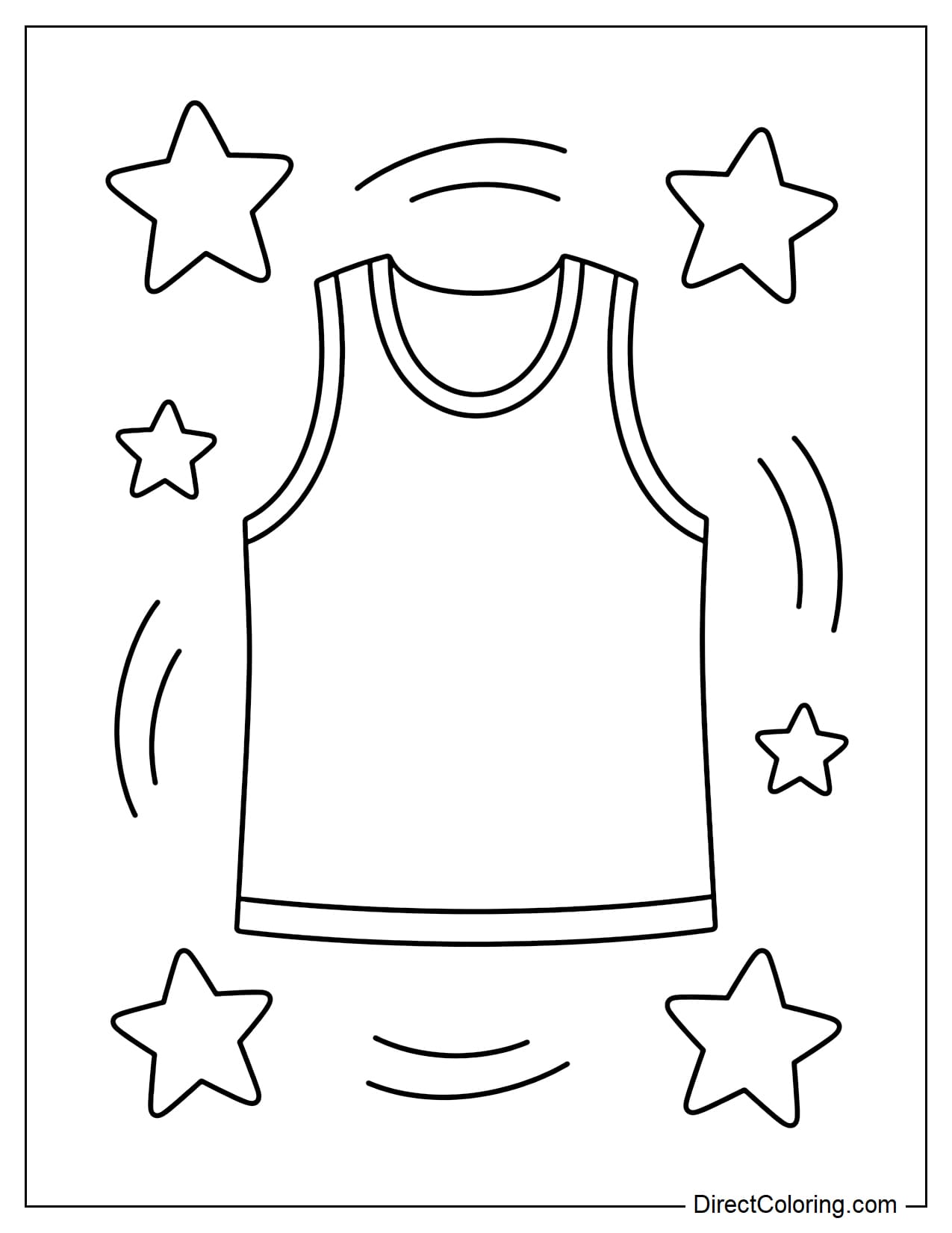 A sleeveless basketball jersey, a simple plain design with no numbers, surrounded by a few large stars and curves.