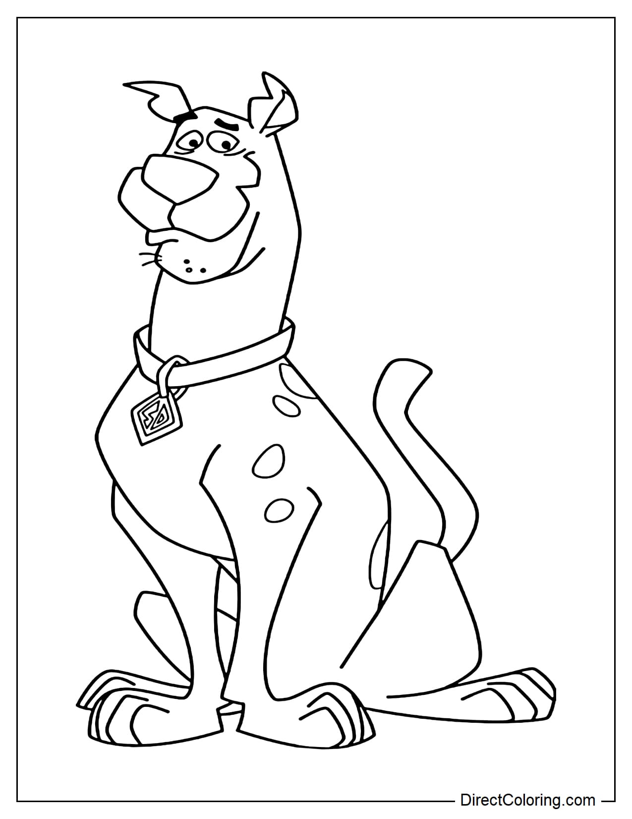 Scooby-Doo is sitting in a cute pose with his front paws placed gently in front of him, showing his familiar curious expression with a little hint of worry.