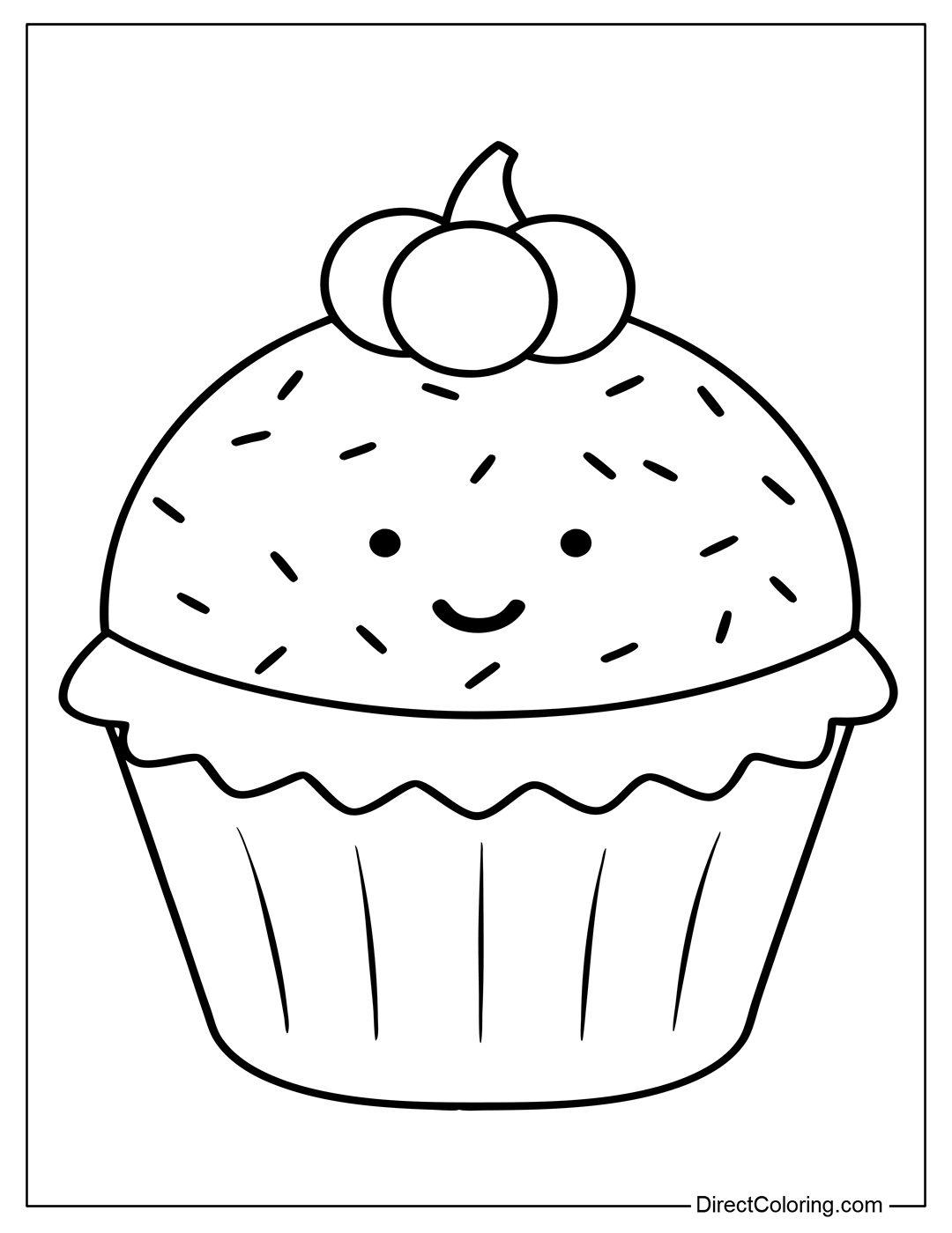 Coloring Page of Cute Cupcake