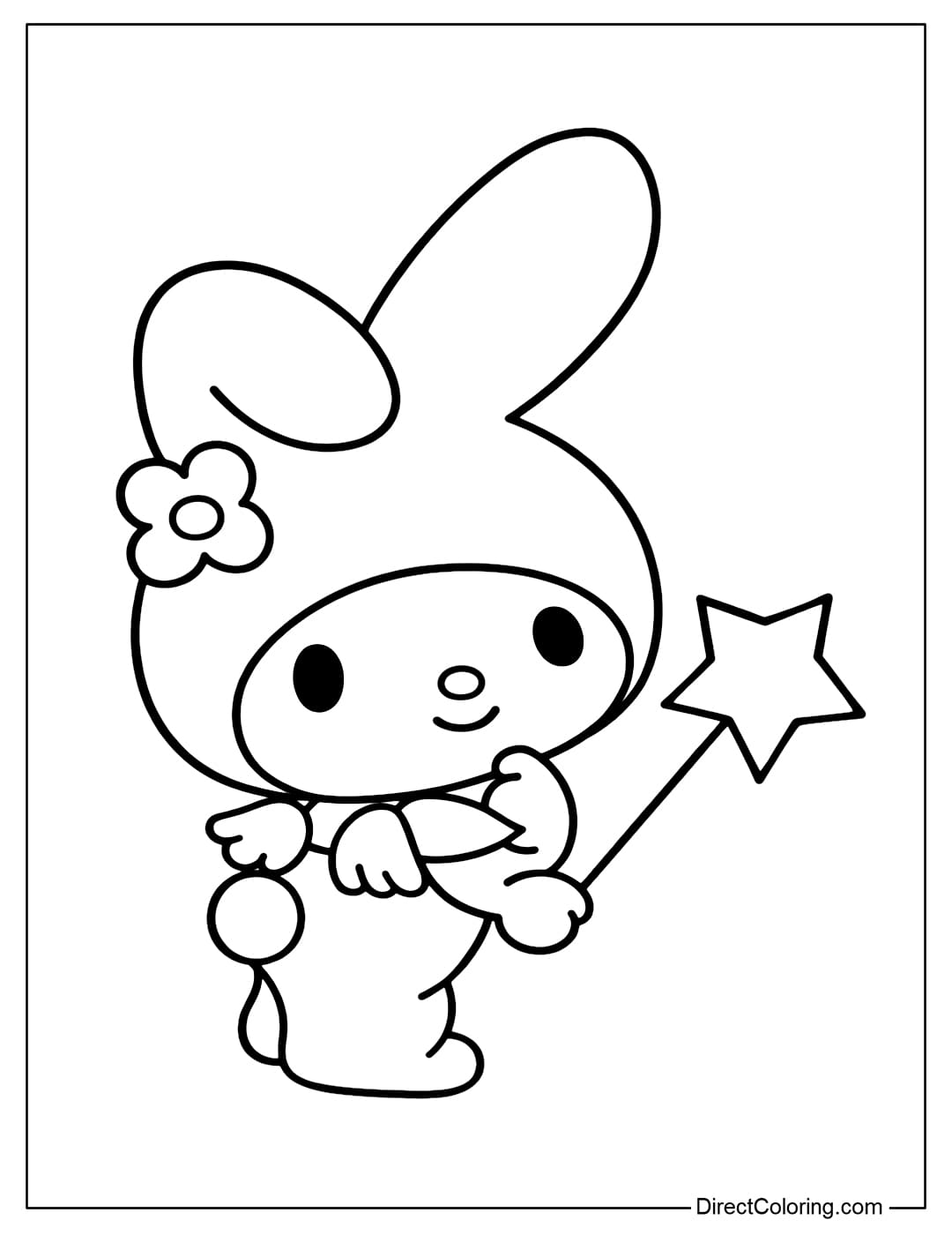 My Melody is holding a star-shaped magic wand, standing in a gentle and adorable pose.