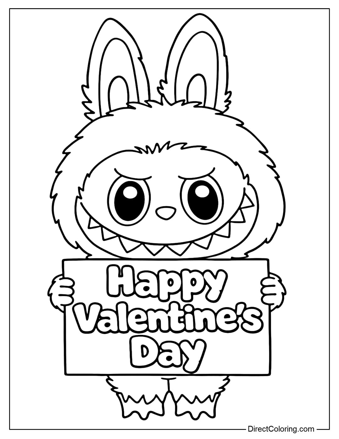 A Labubu coloring page holding a 