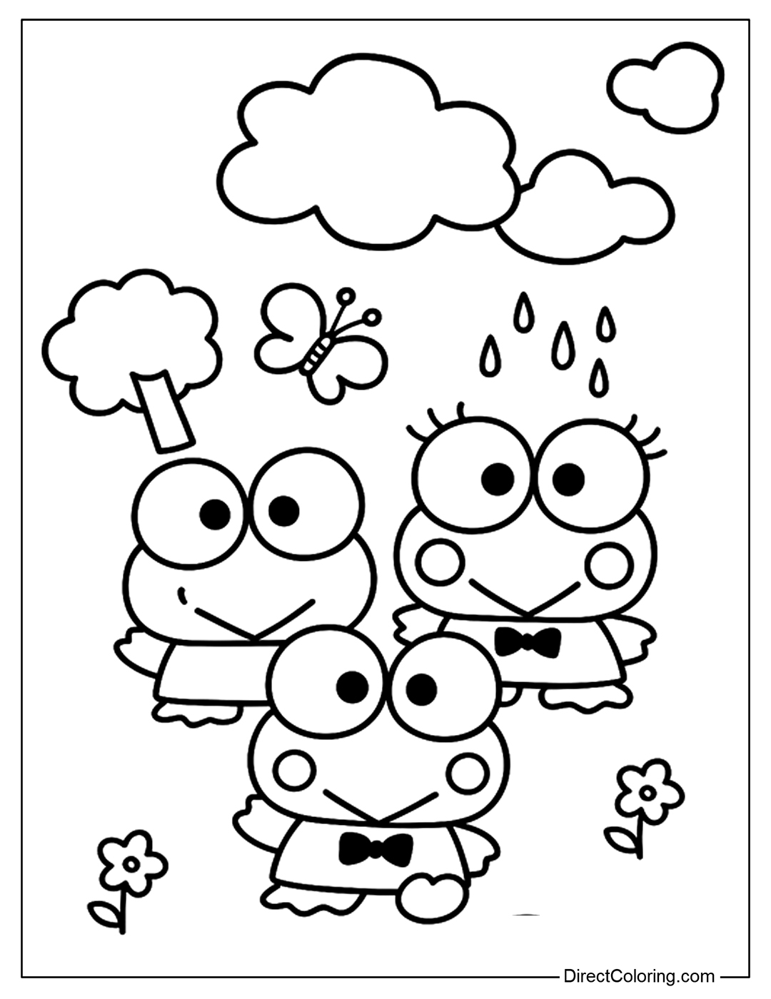 Keroppi Friends Under the Rain Coloring Page