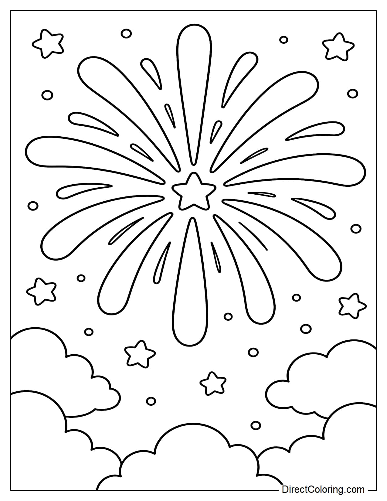 A giant firework burst in the middle of the night sky, with large sparks radiating outwards.
