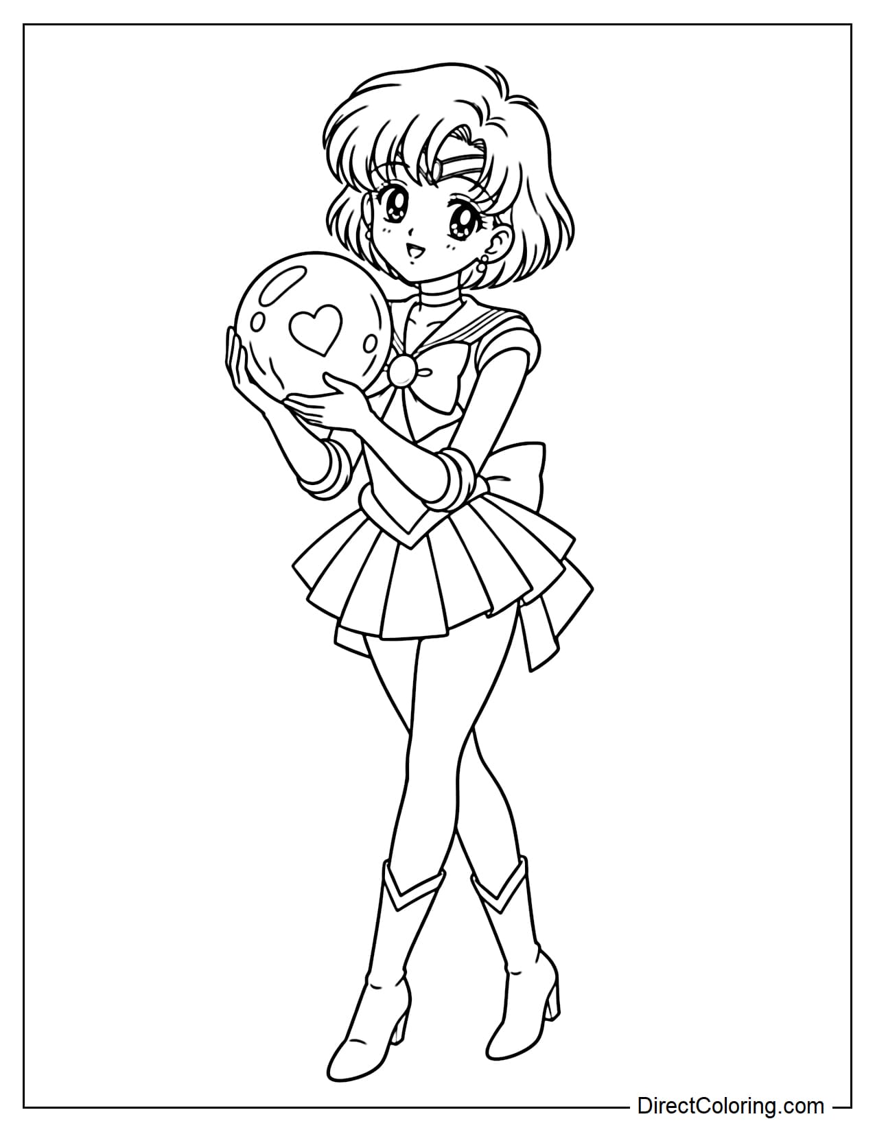 Sailor Mercury (Ami Mizuno) stands in a sweet pose, gently holding a large, round water bubble in front of her chest with both hands.