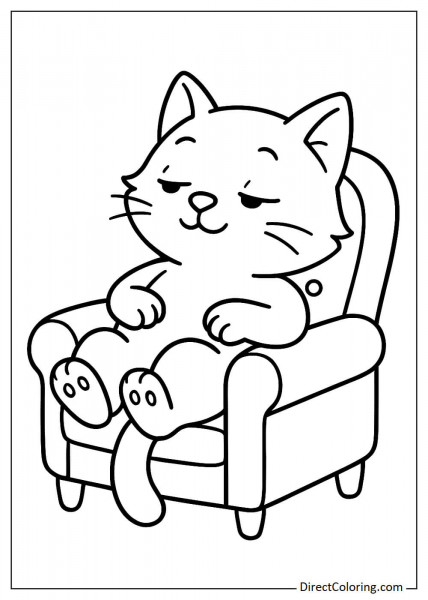 Cat relaxing on a chair coloring page