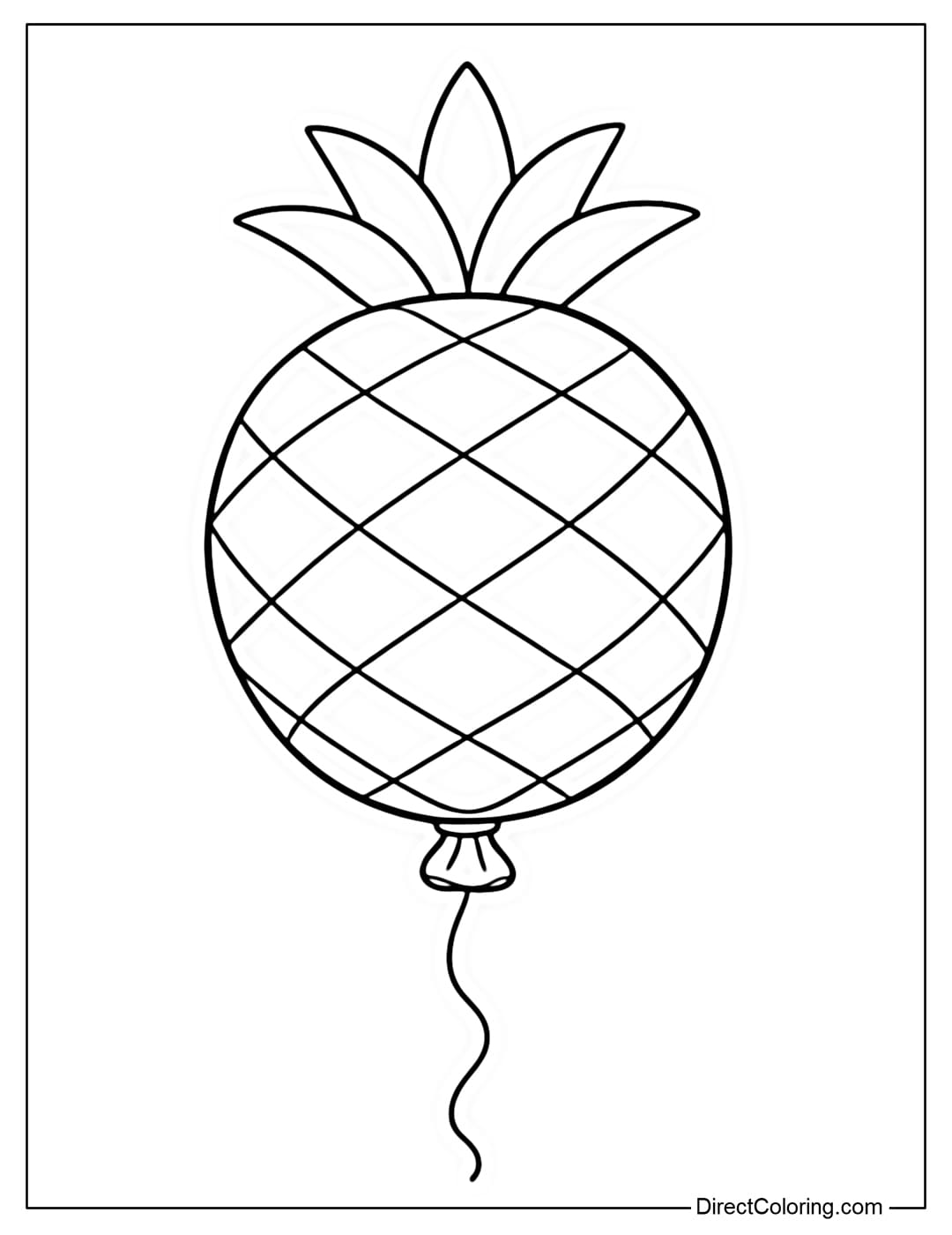 Coloring page for a balloon shaped like a pineapple with a round body and a simple cluster of leaves on top.