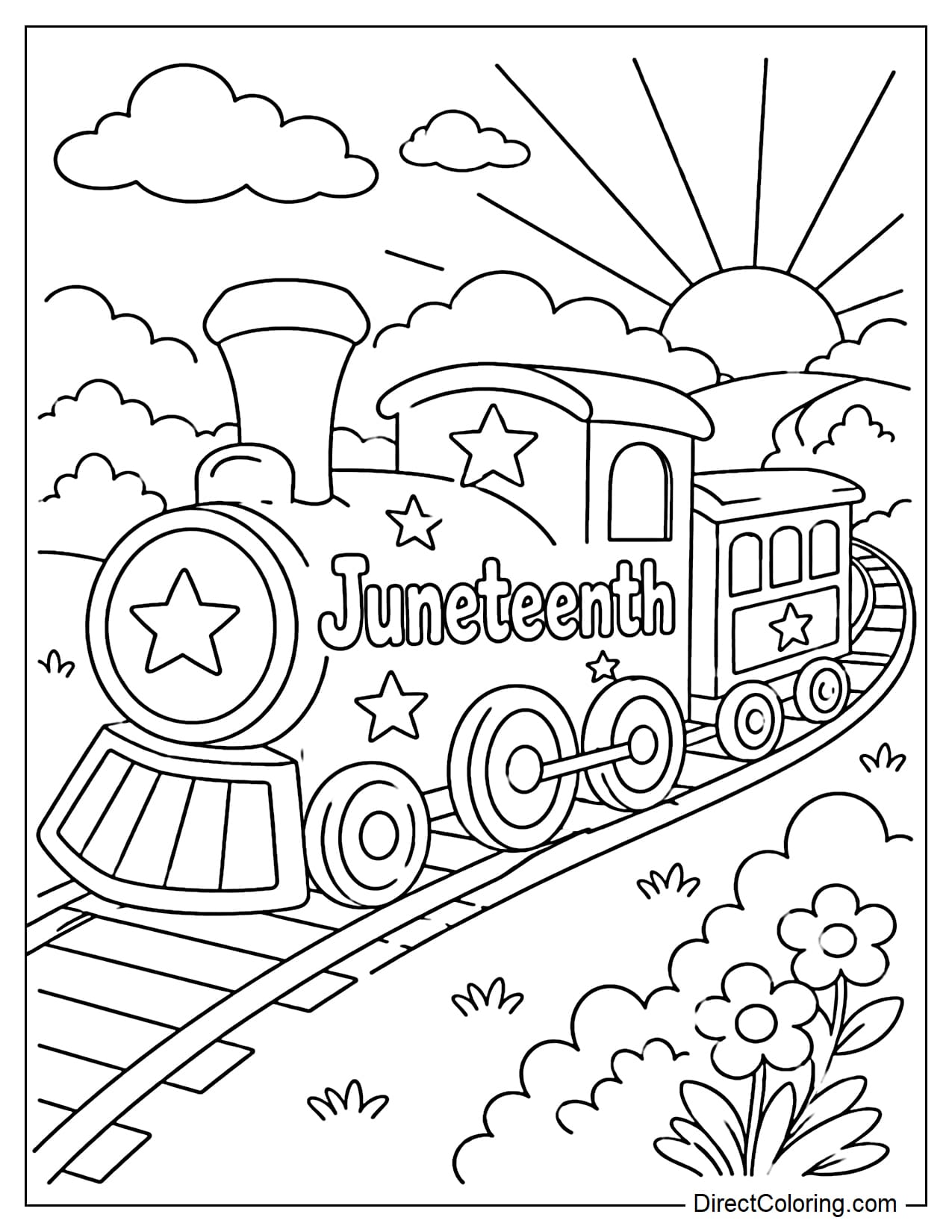A train symbolizing the journey to freedom, with the words 