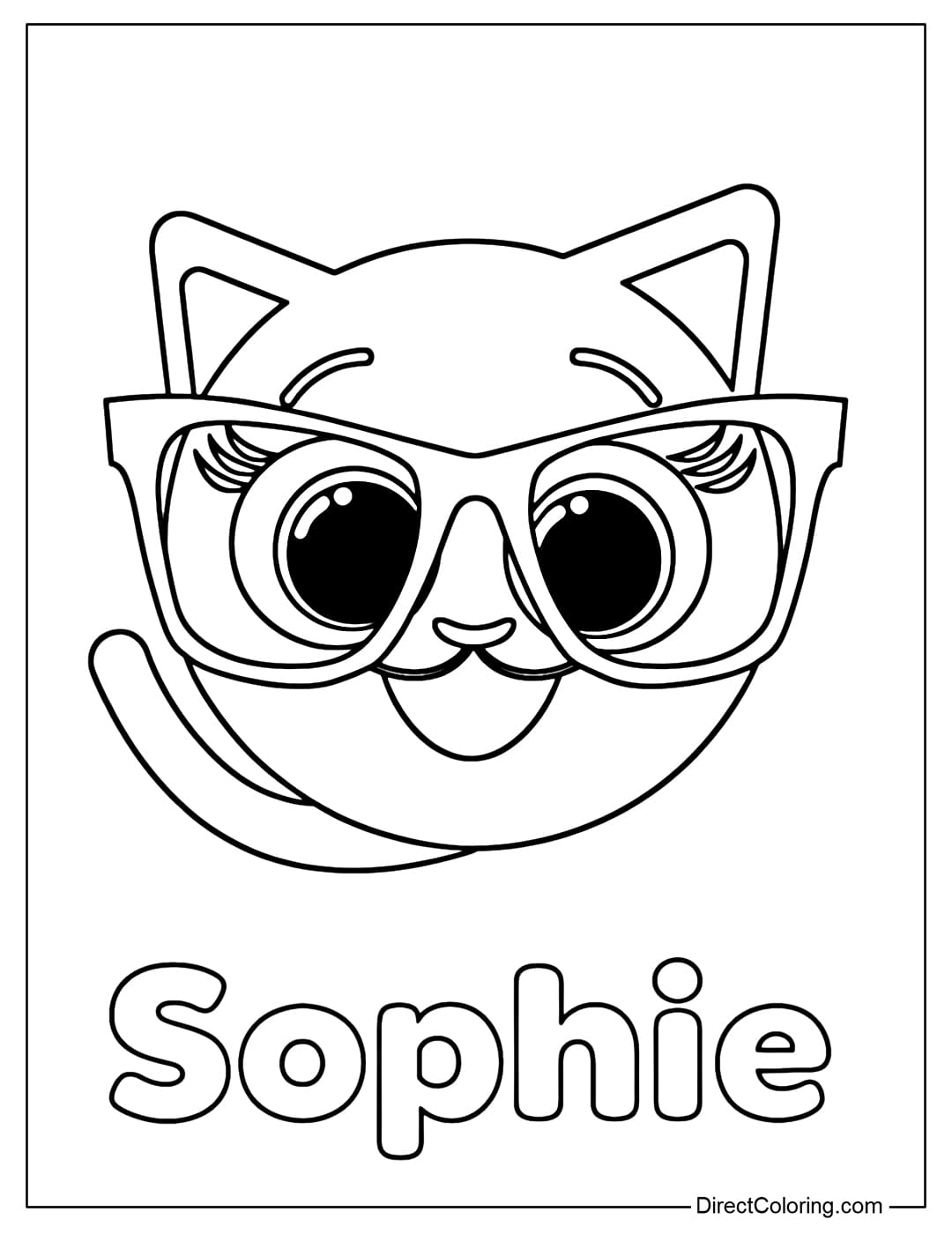 Coloring page of the lovely Sophie cat from Bolofofos, with a very mischievous and cute appearance.
