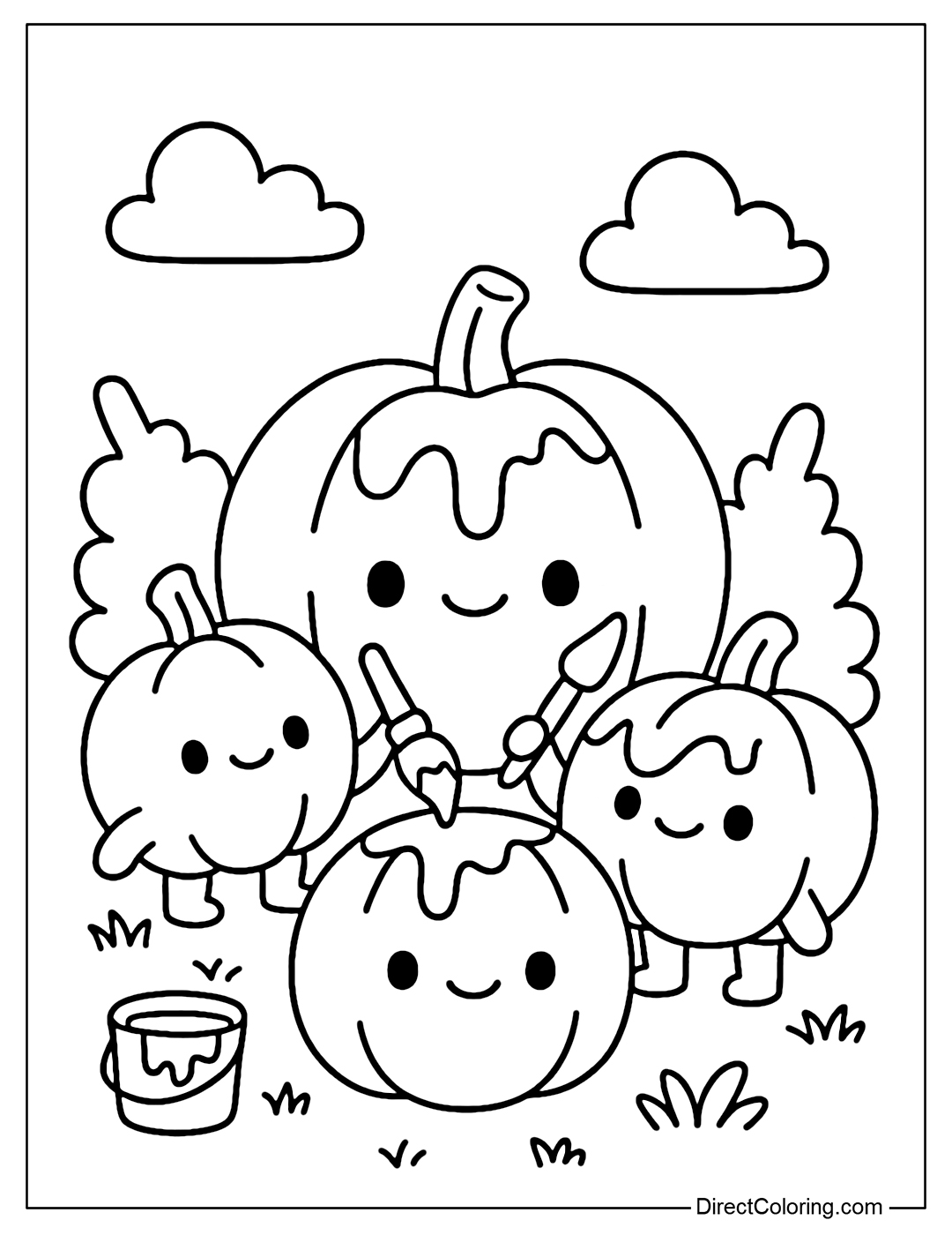 A group of pumpkins coloring each other.