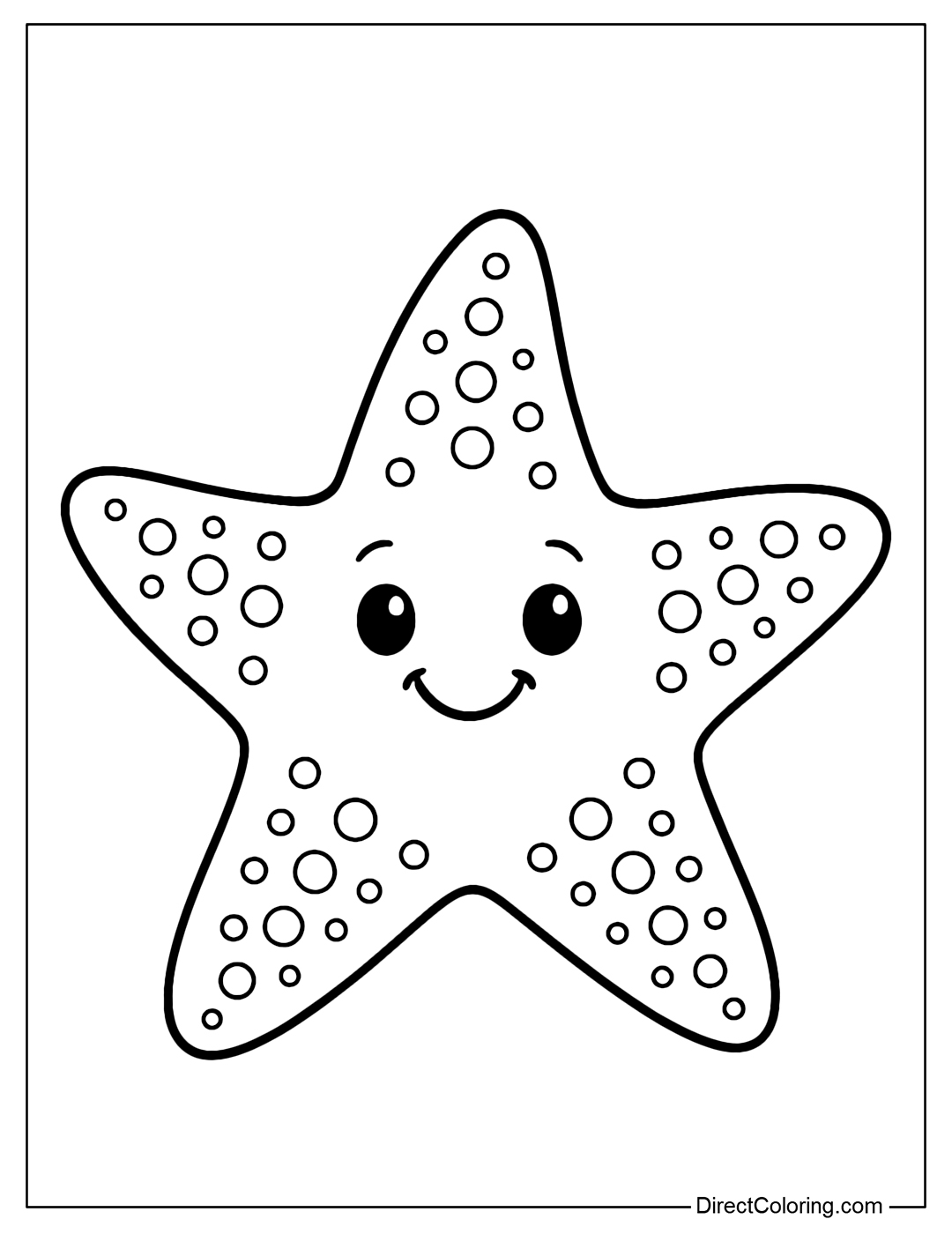 Adorable smiling starfish coloring page with round dots all over its body.