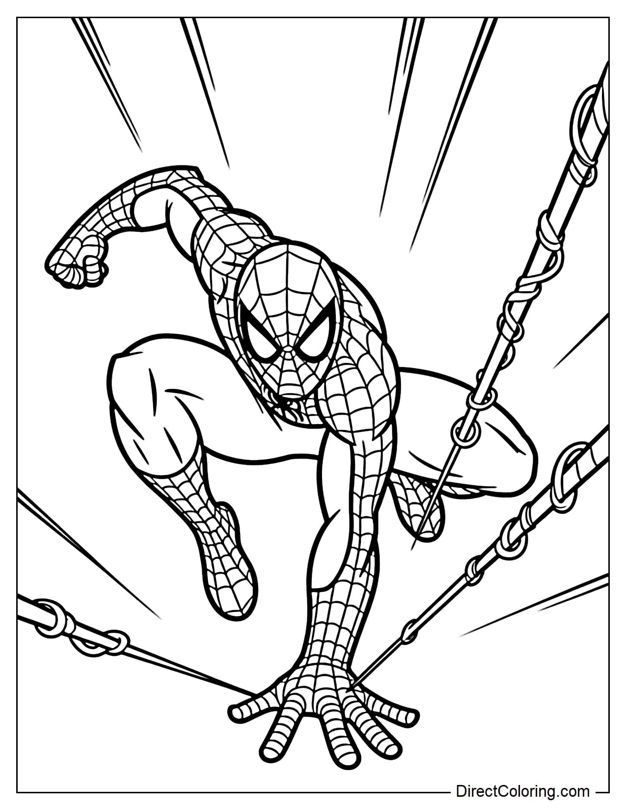 Spider-Man holding a large spider web in a simple, playful pose, surrounded by some slight twists.