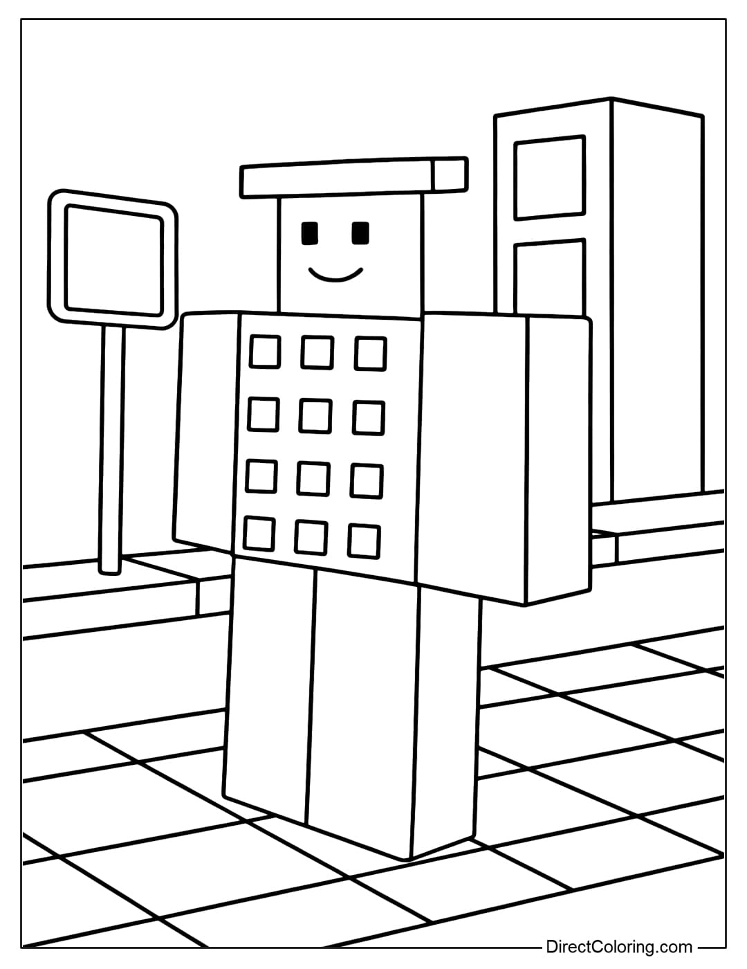 Noobini Pizzanini Coloring Page in Steal a Brainrot Roblox game standing on the street in the game.
