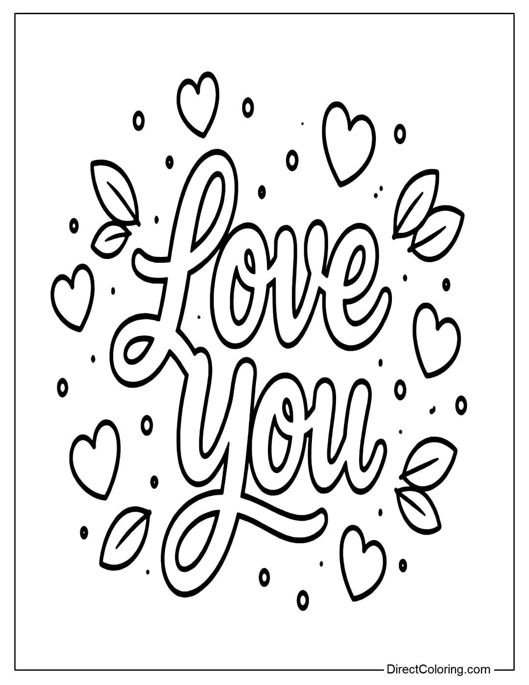Coloring page for the words 