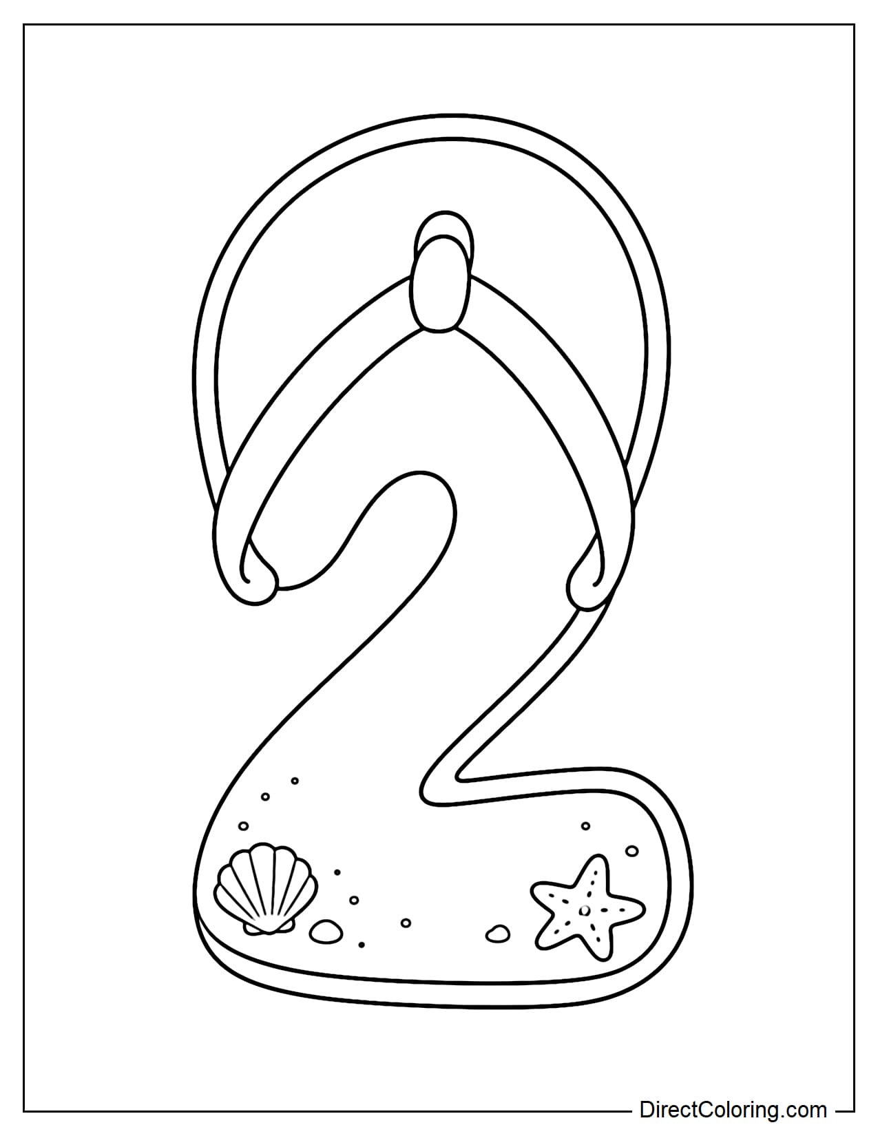 Number 2 is shaped like a summer flip-flop with a simple strap and a few small sand details.