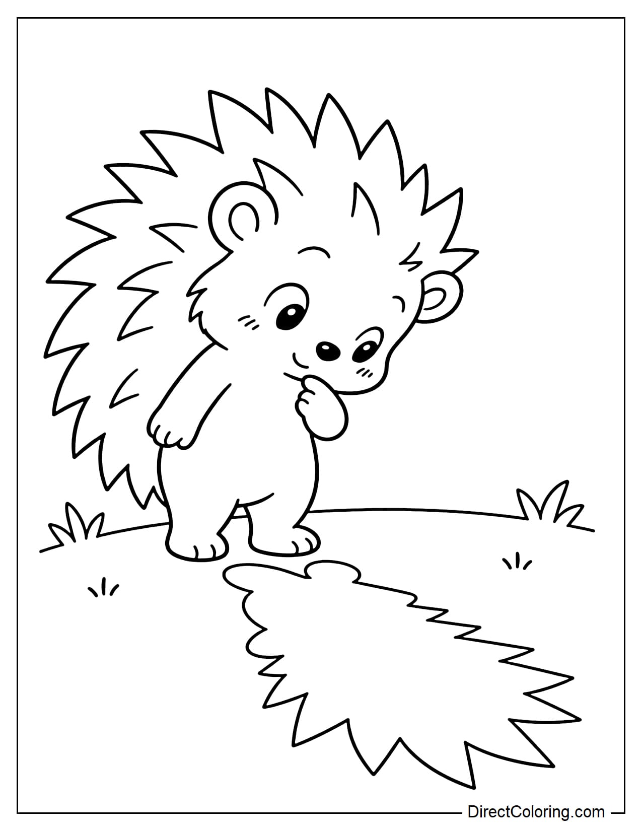 A little hedgehog curiously looking at its own large, spiky shadow on the ground, as if discovering its unique shape.