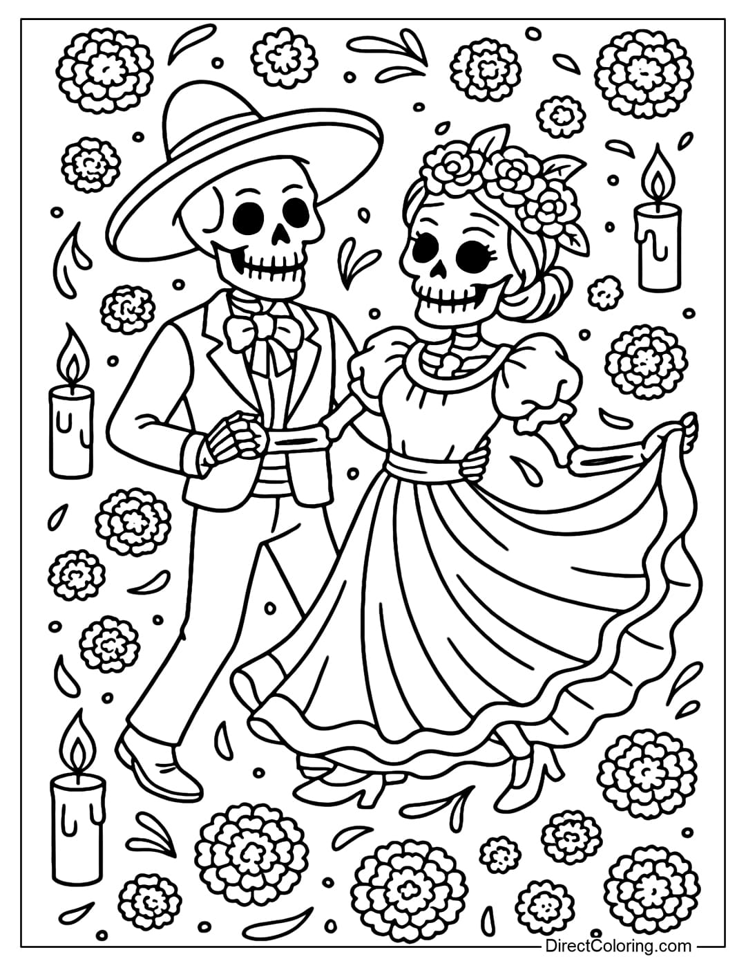 in the festival, surrounded by candles and marigolds flying around.