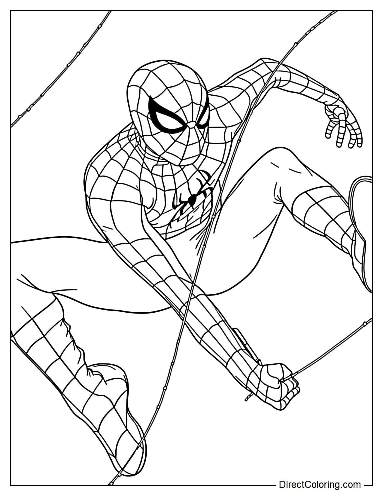 Spider-Man in a pose swinging on a spider web in mid-air in Spider-Man: Brand New Day