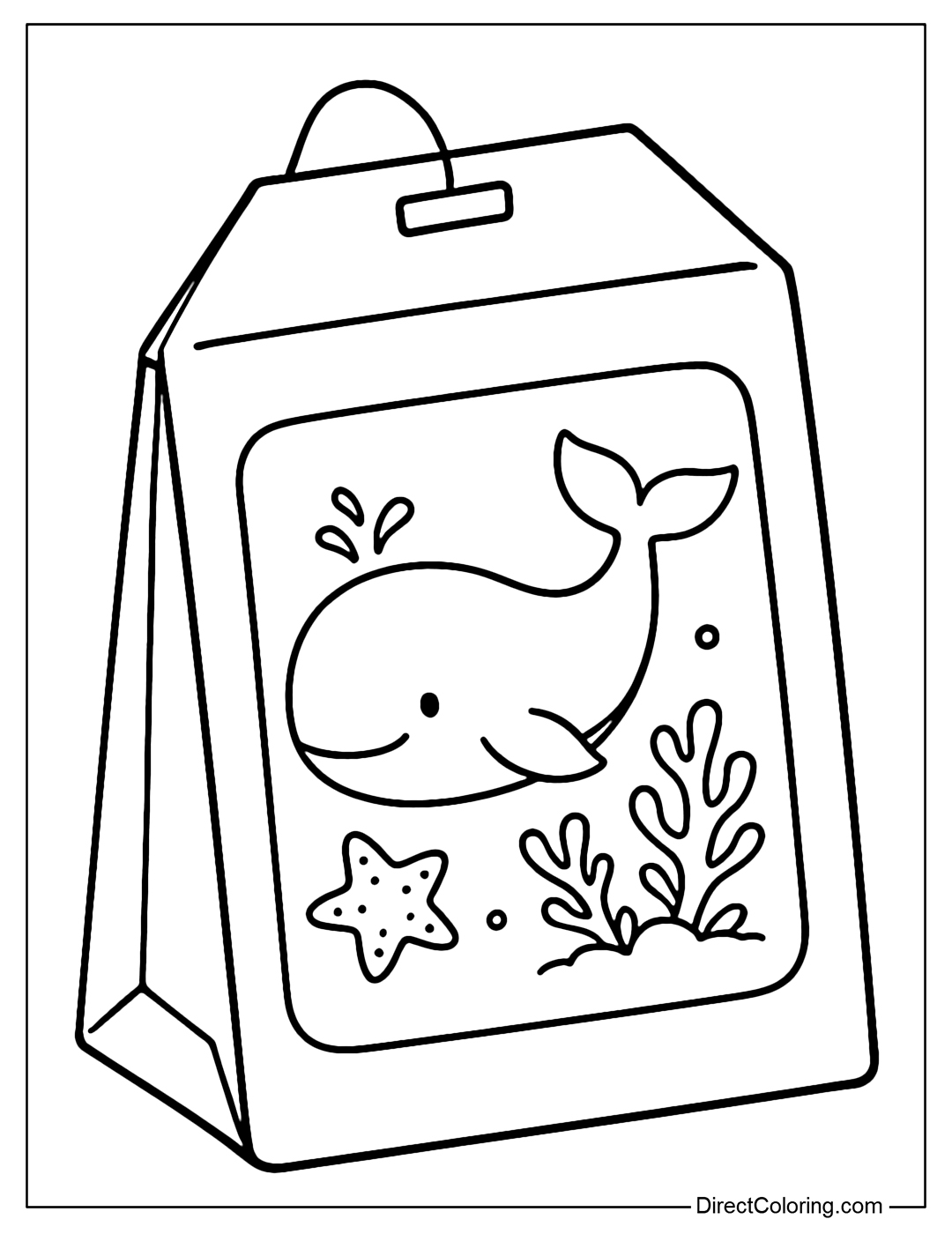 The tea bag coloring page features a small whale swimming among a starfish and soft coral.