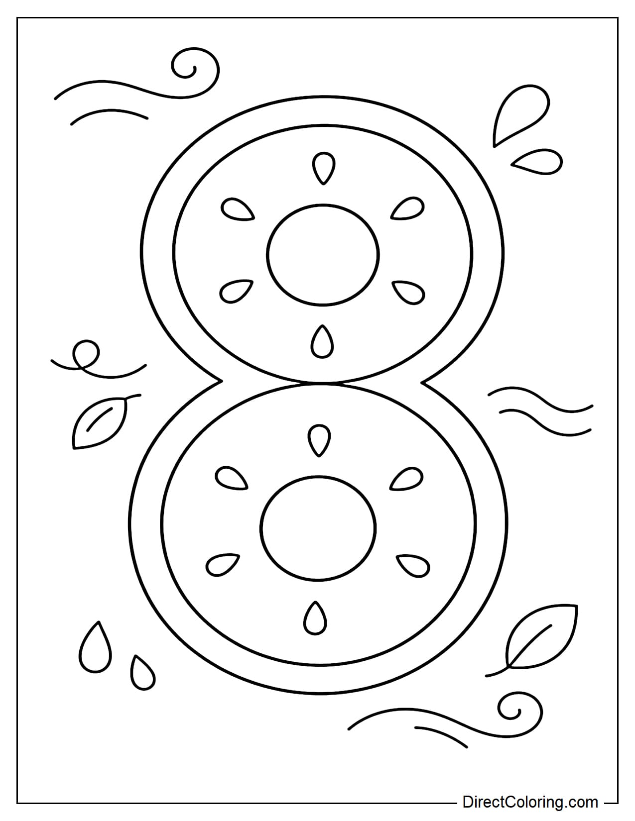 The number 8 retains two distinct circles, each stylized into a round slice of watermelon with an outer rind and a few small seeds inside.