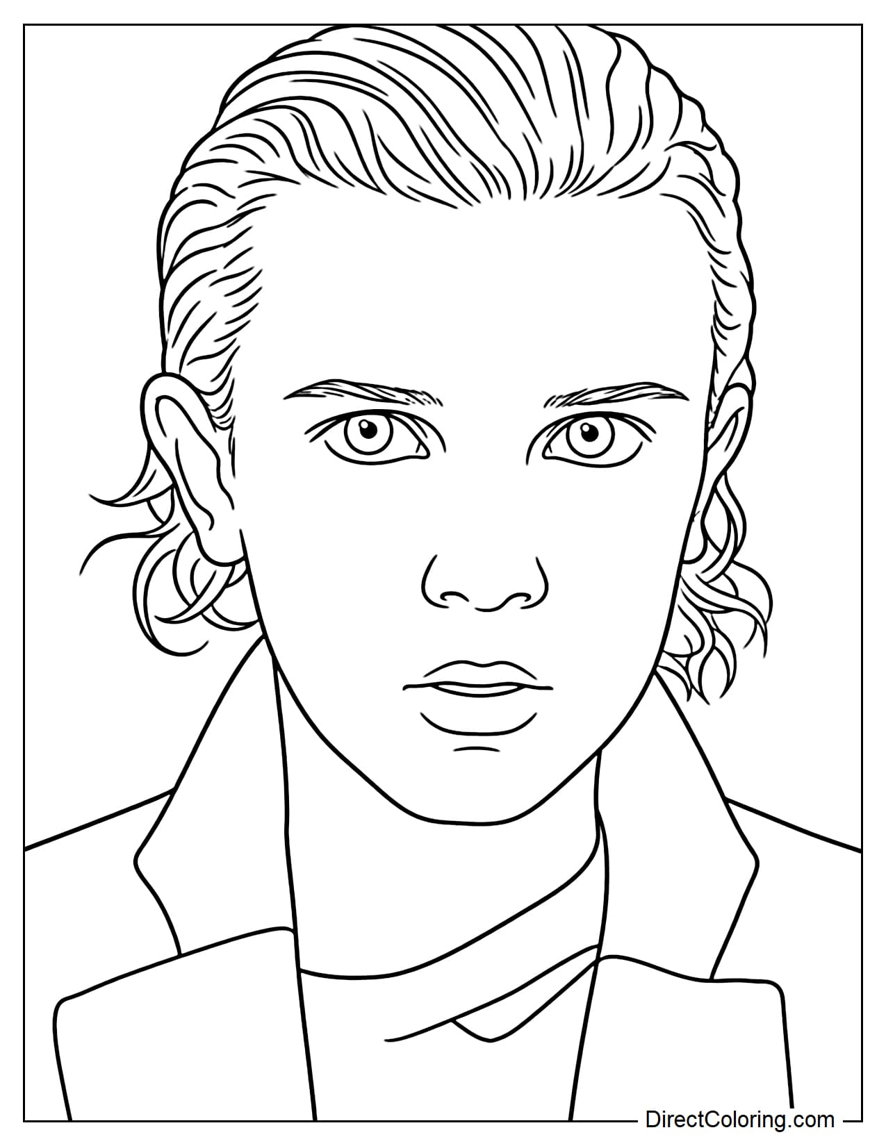 A close-up portrait of Eleven with a calm but determined expression.