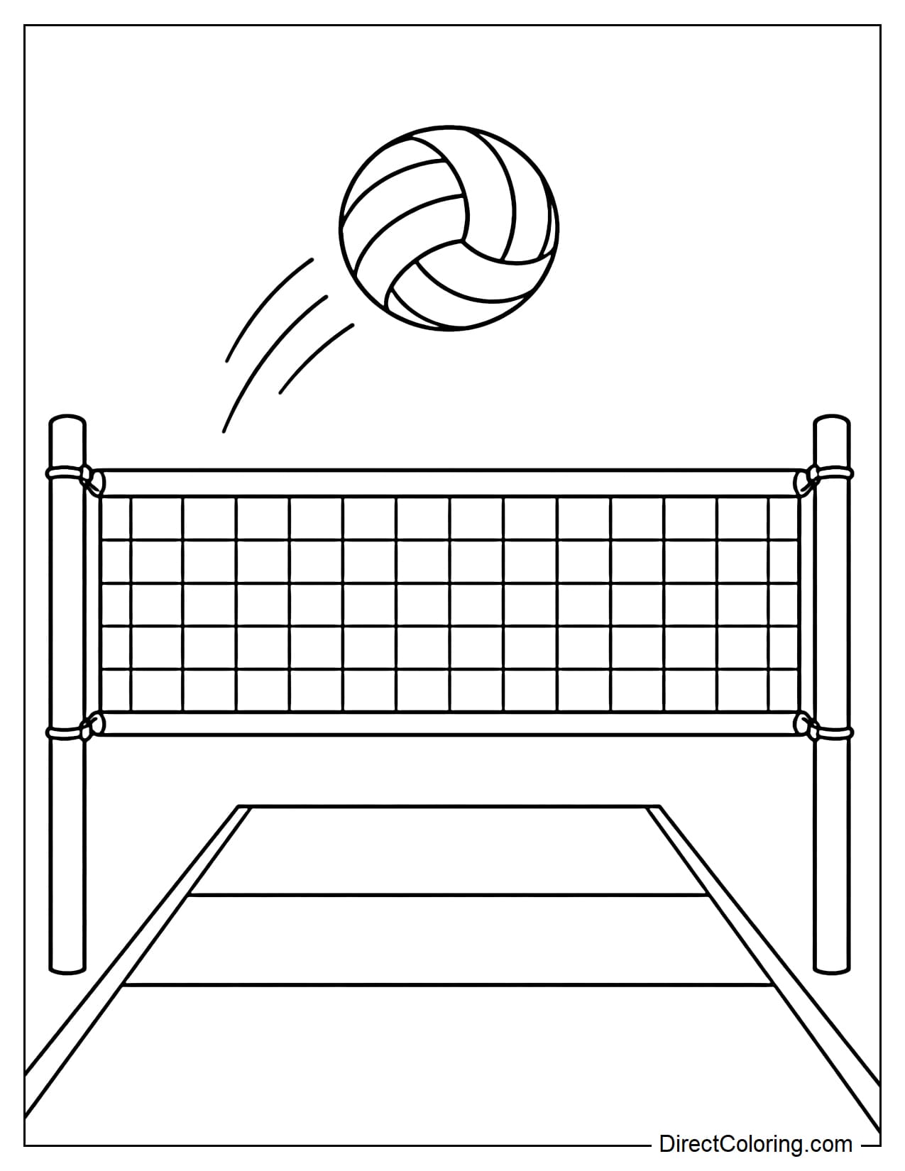 A volleyball flying just above the net, capturing a simple and recognizable moment during a volleyball game.