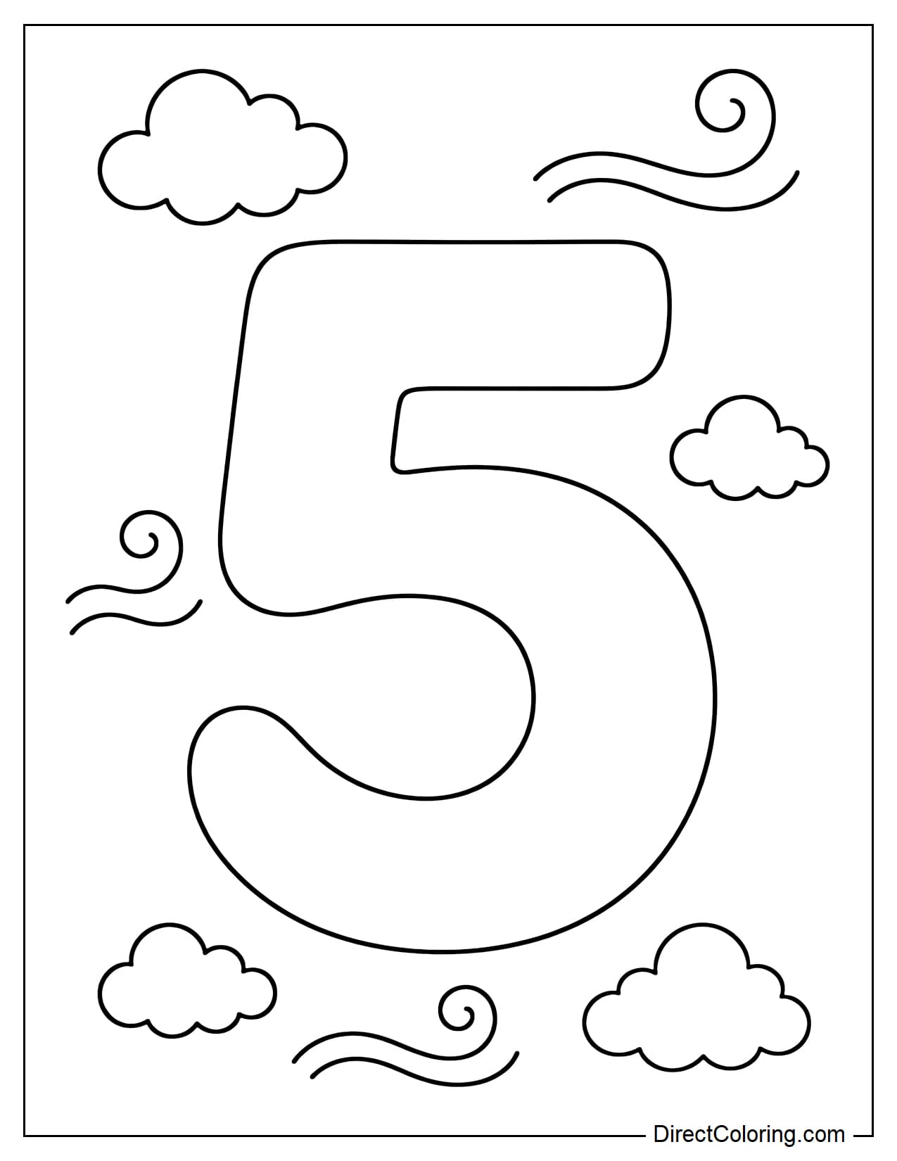 A large, simple number 5 surrounded by curves like breezes.