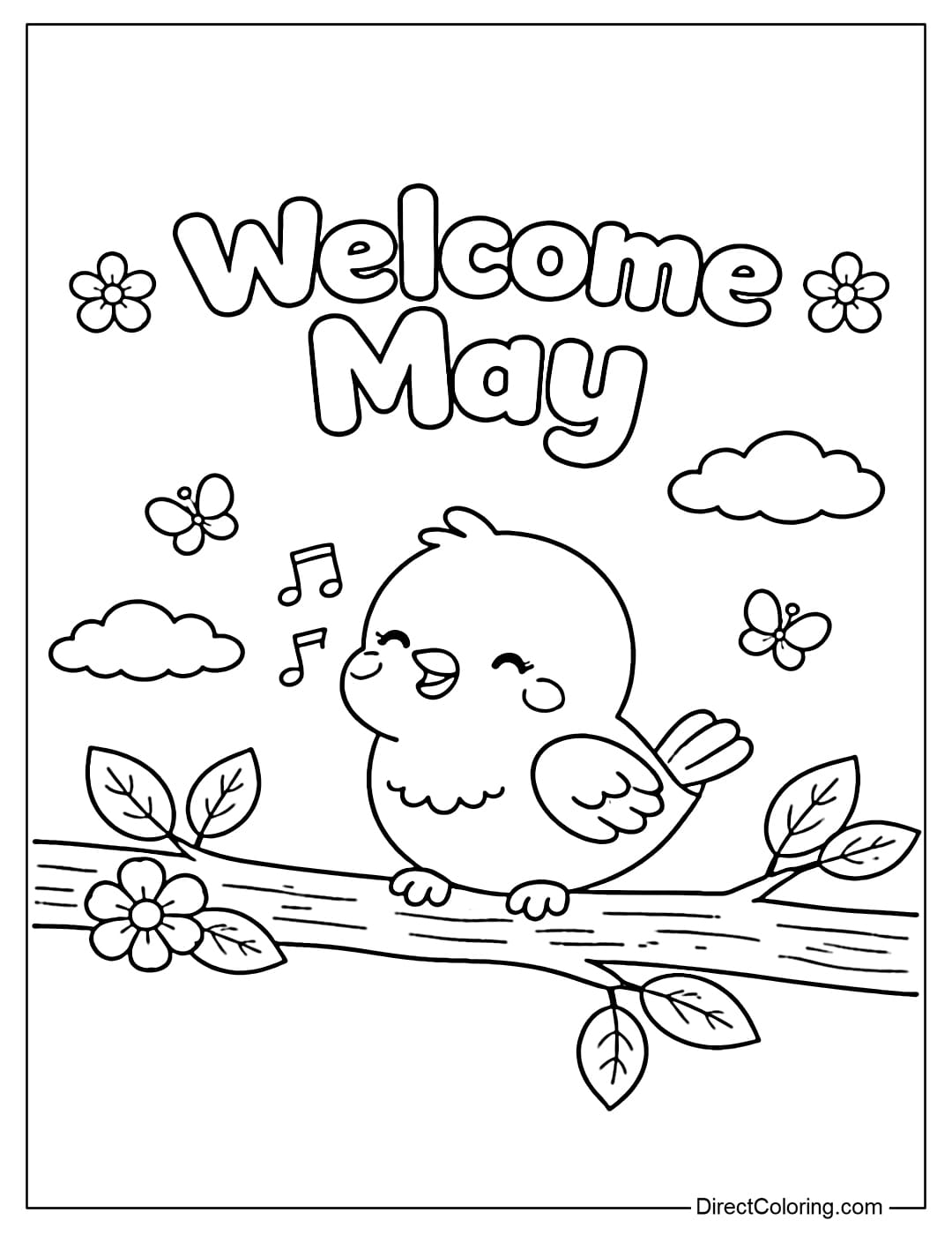 A cute little bird perched on a simple branch, with the words 