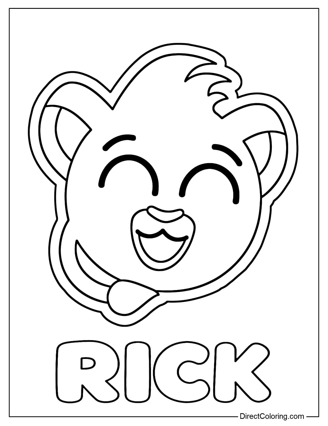 Coloring page of the lovely Rick lion from Bolofofos, with a cute and cheerful face.