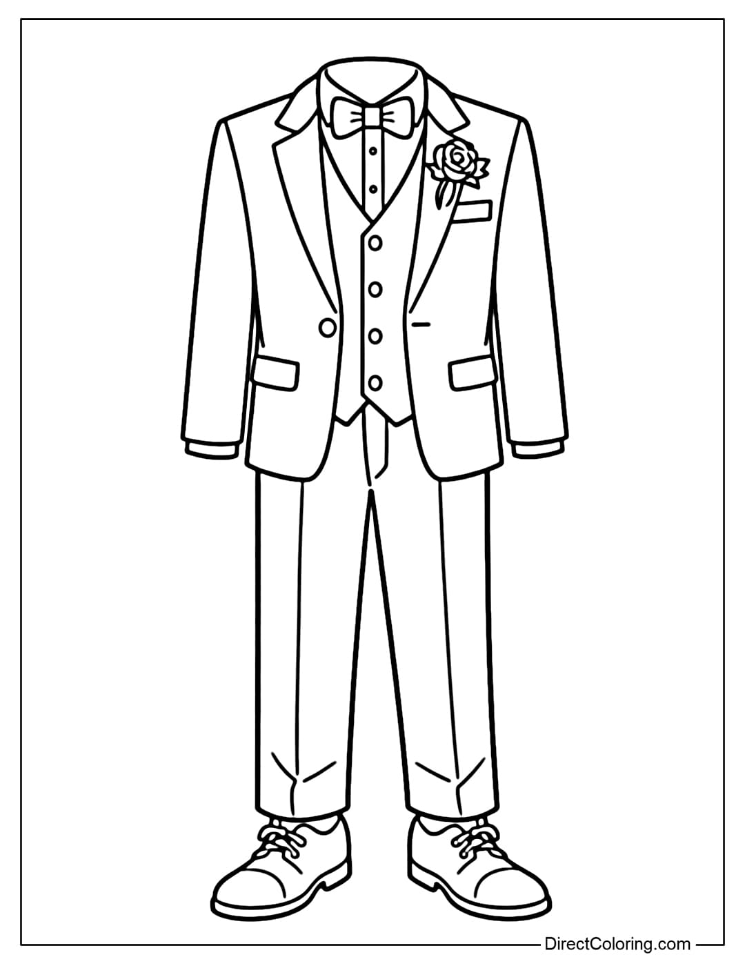 A coloring page of a simple groom's suit with a clear form.