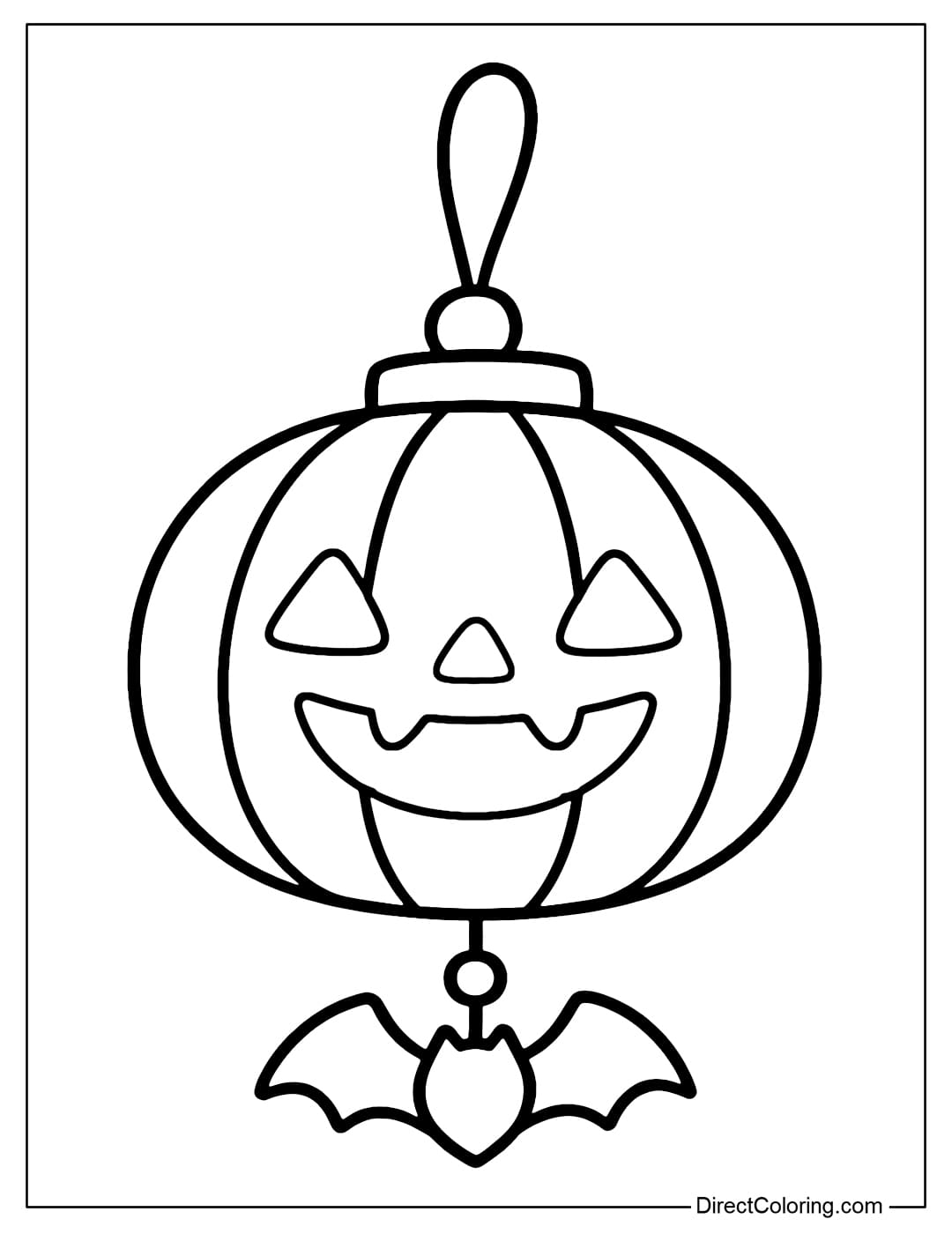 A Jack-o'-Lantern pumpkin hanging decoration coloring page, with a string hanging above.