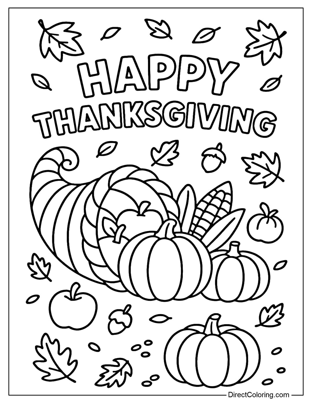 Cornucopopia coloring page with the words 
