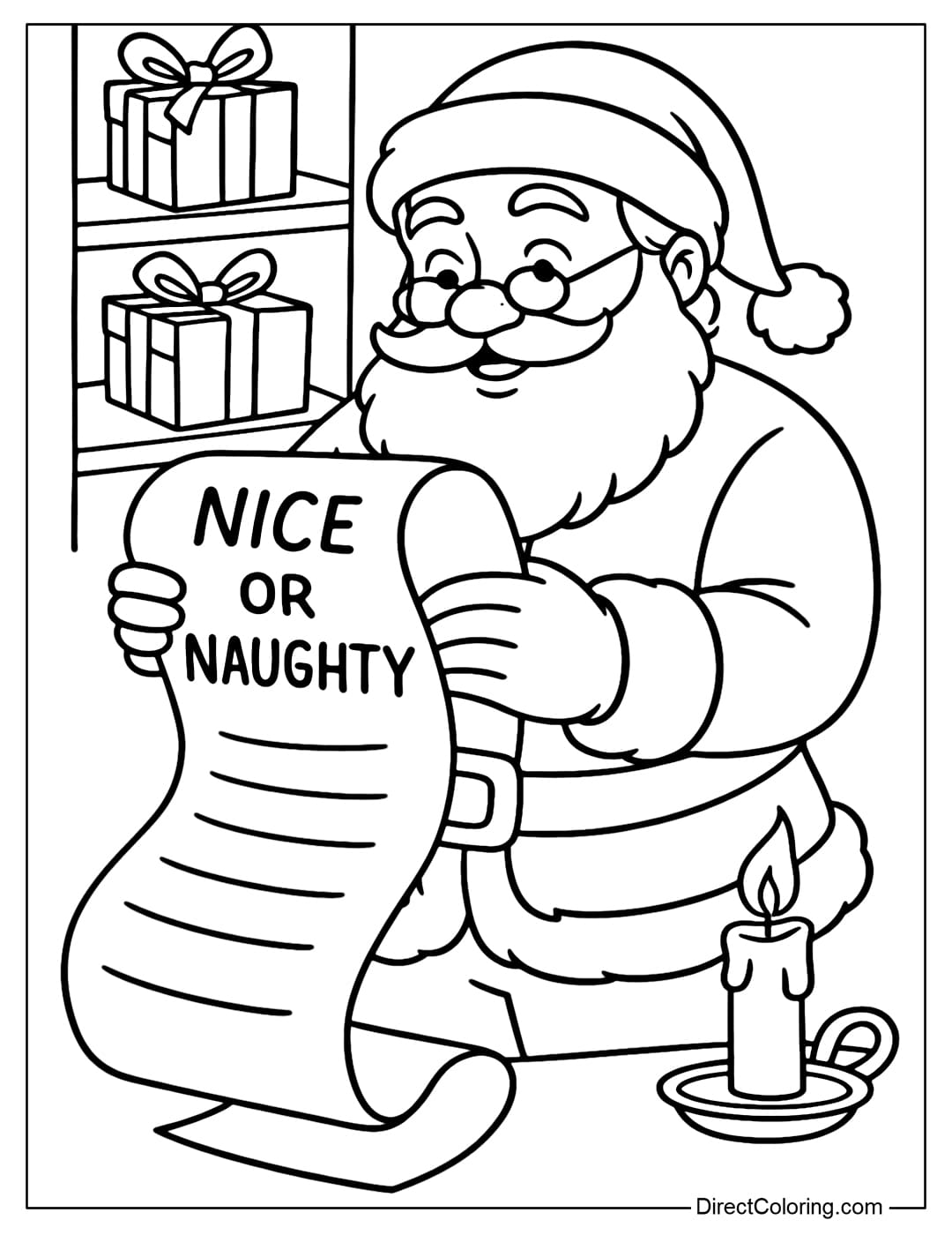 Santa Reading Christmas List Coloring Page Coloring Page Santa holding a long scroll of