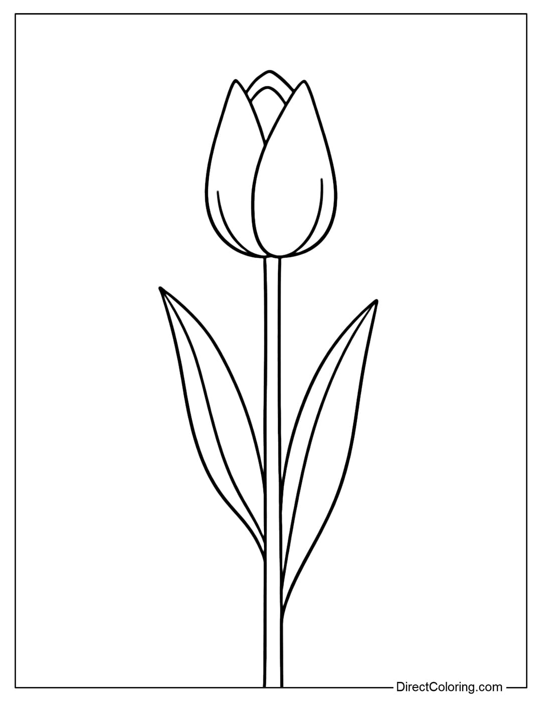 A tulip flower coloring page, with teardrop-shaped petals and a simple, long stem.