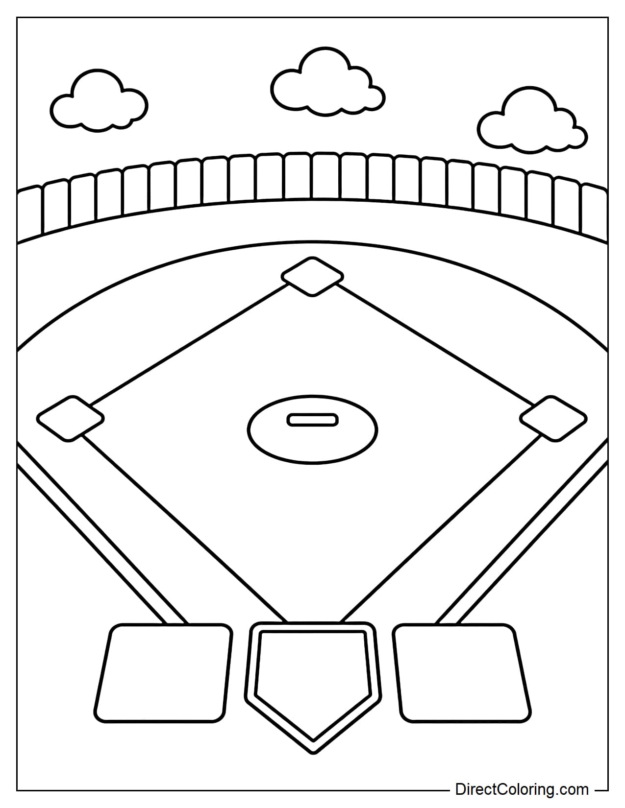 A simple baseball field viewed from the front with the home plate area.