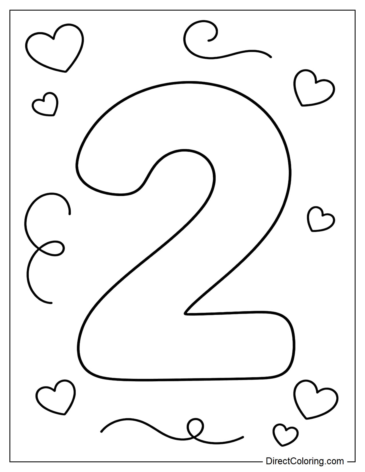 A large, simple number 2 surrounded by a few small hearts and simple curves.