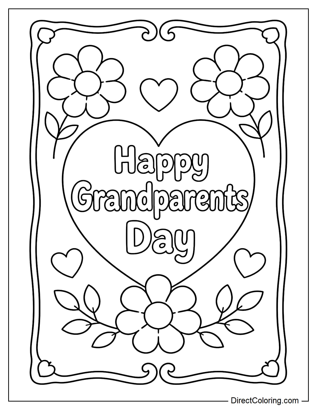 A Grandparents Day greeting card featuring a large heart in the center with the words 