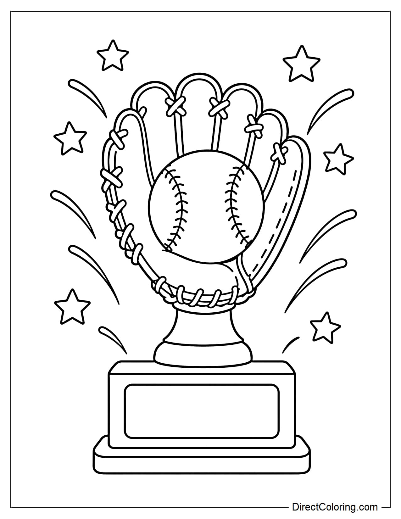 A baseball trophy shaped like a baseball glove holding a baseball ball on top.